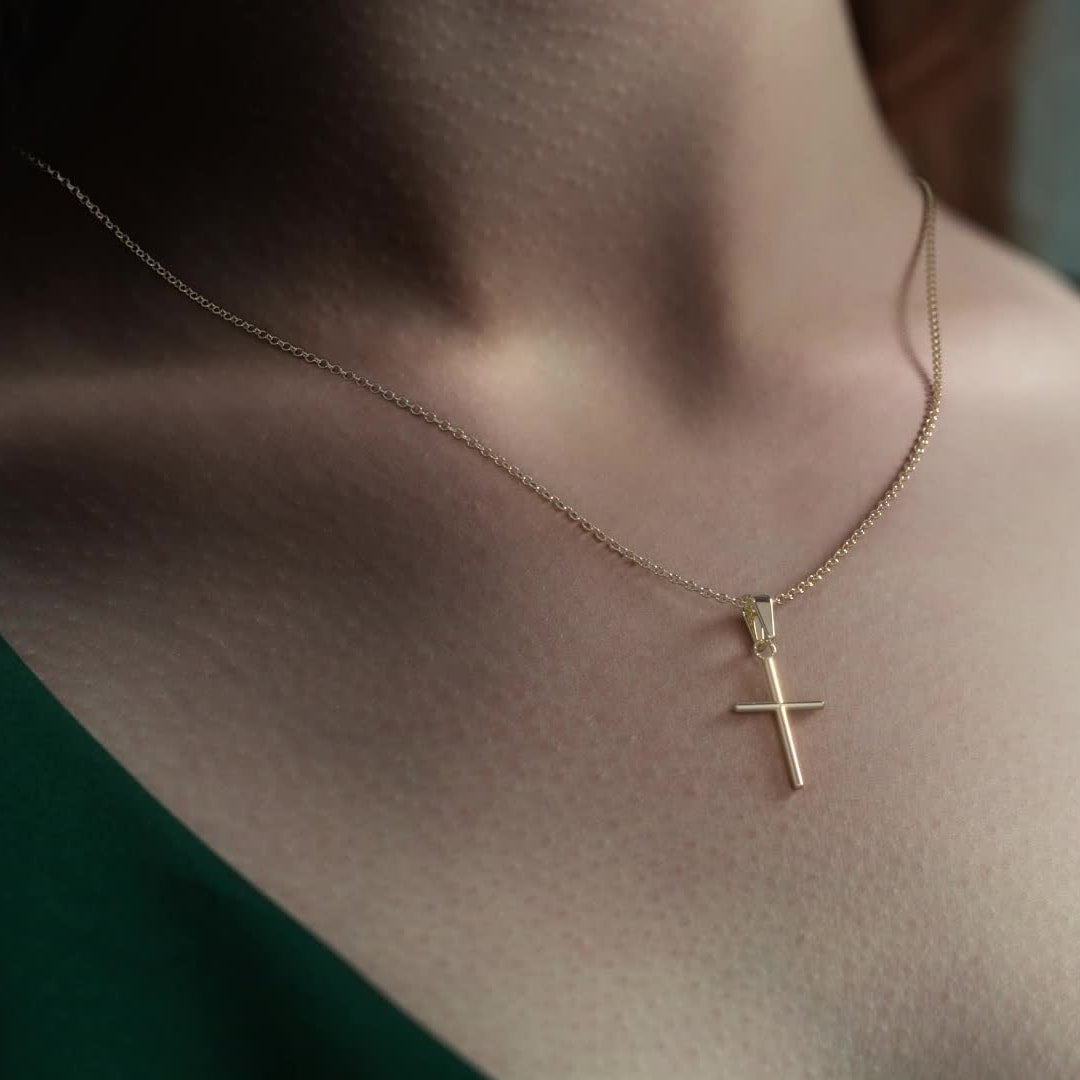 14k Gold Tube Cross Pendant