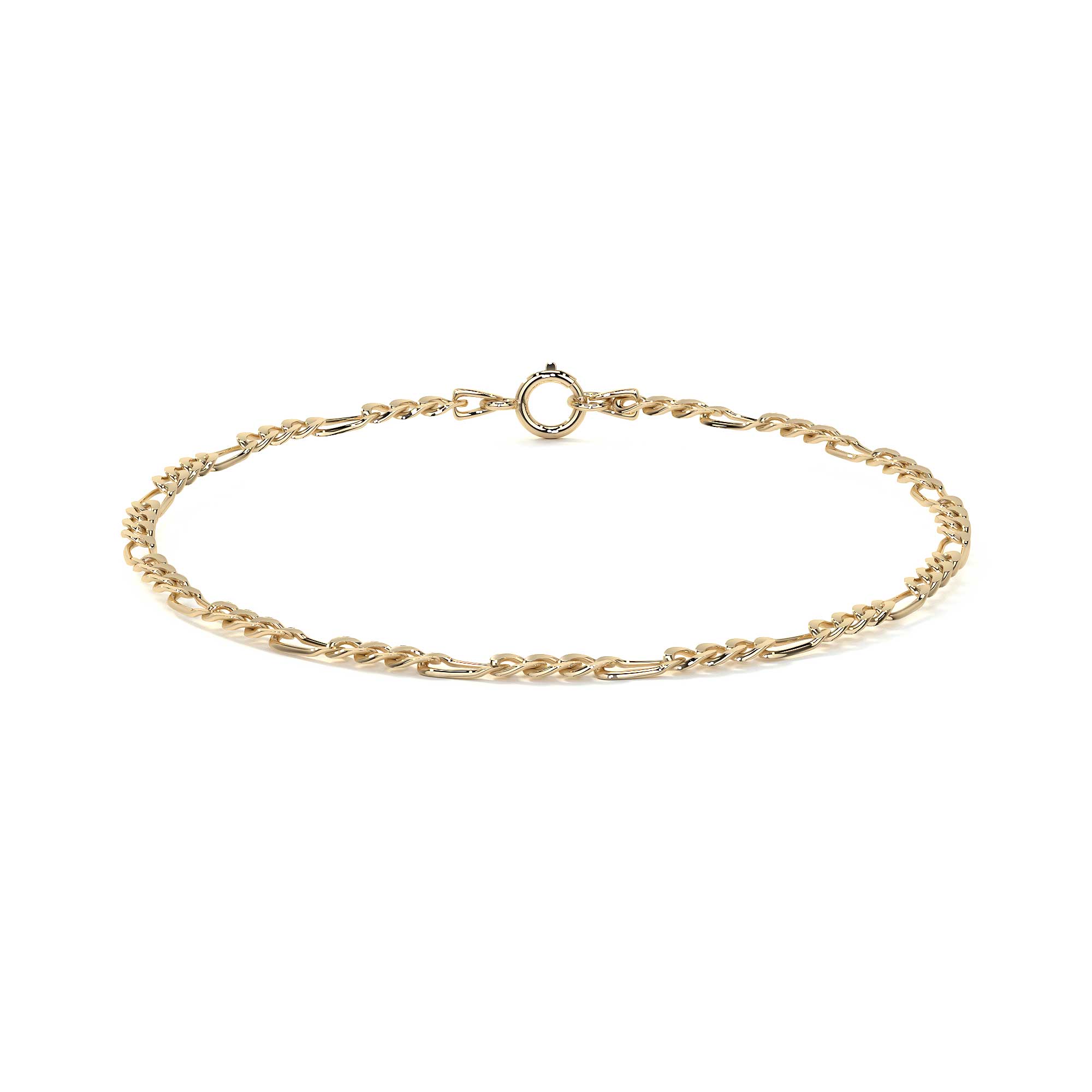 14k Gold Solid Figaro Bracelet 18.5cm 2mm Gauge