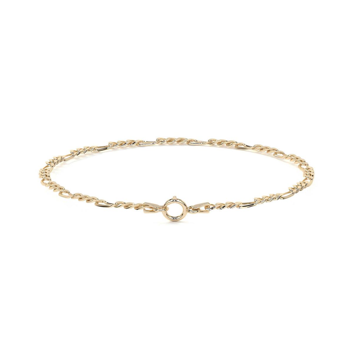14k Gold Solid Figaro Bracelet 18.5cm 2mm Gauge