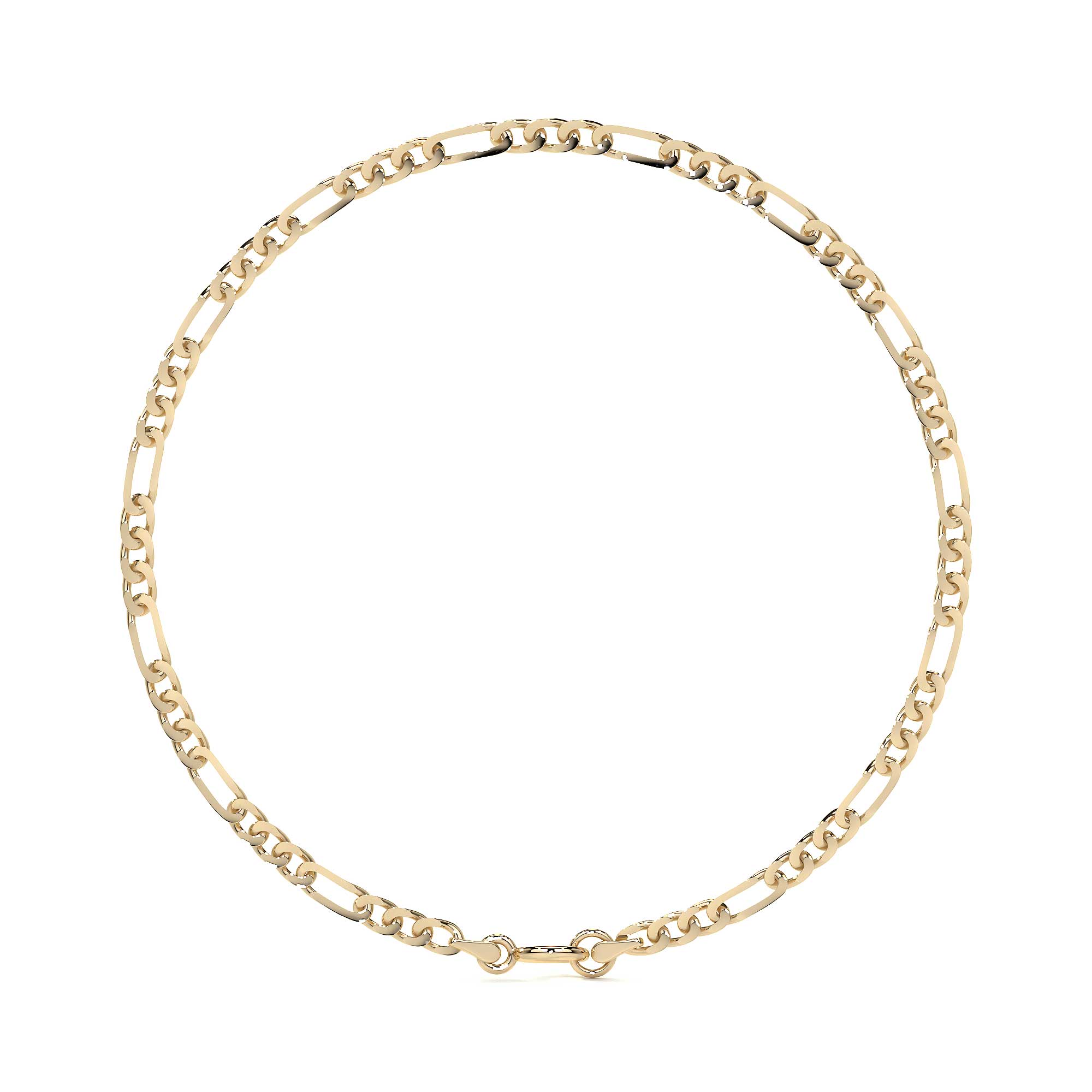10k Gold Hollow Figaro Men's Bracelet, 2.6mm Gauge, 21.5cm