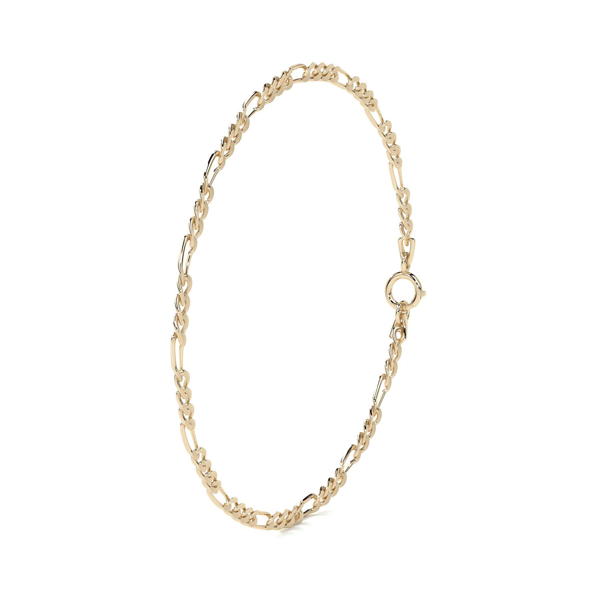 10k Gold Hollow Figaro Men's Bracelet, 2.6mm Gauge, 21.5cm