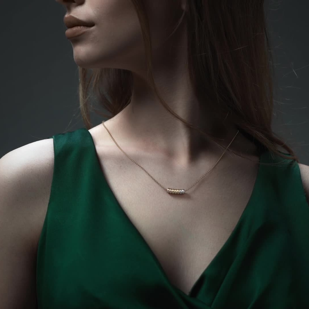 10k Italian Gold Women's Choker Chain, Tricolor Rings