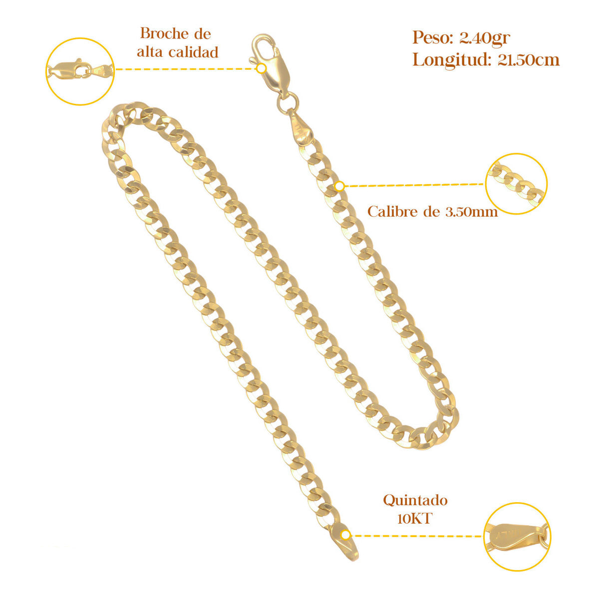 Italian Hollow Cuban Bracelet 10K 3.5mm, 21.5 cm