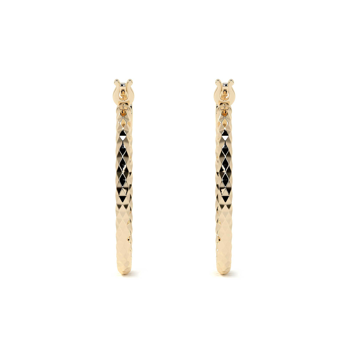 14k Gold Honeycomb-Style Diamond-Cut Hoop Earring