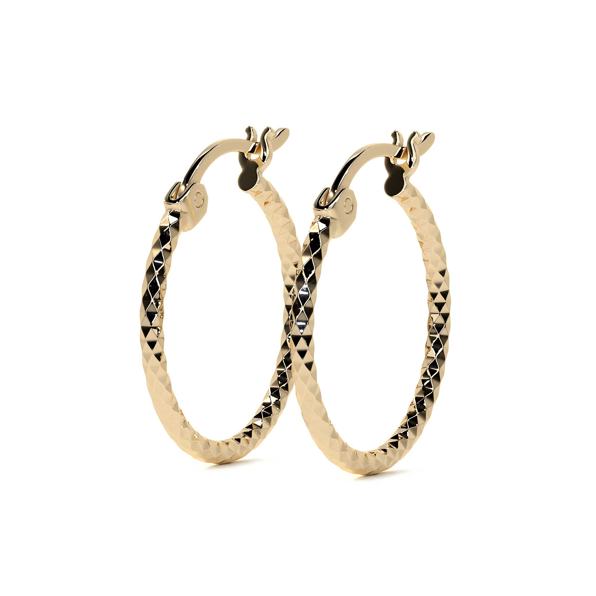 10k Gold Honeycomb Style Diamond Cut Hoop Earring