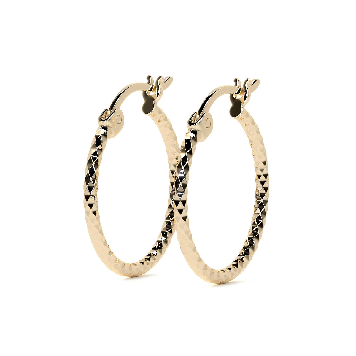 14k Gold Honeycomb-Style Diamond-Cut Hoop Earring