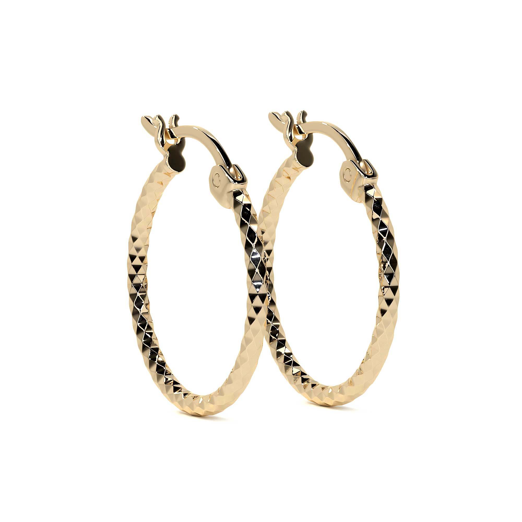 10k Gold Honeycomb Style Diamond Cut Hoop Earring