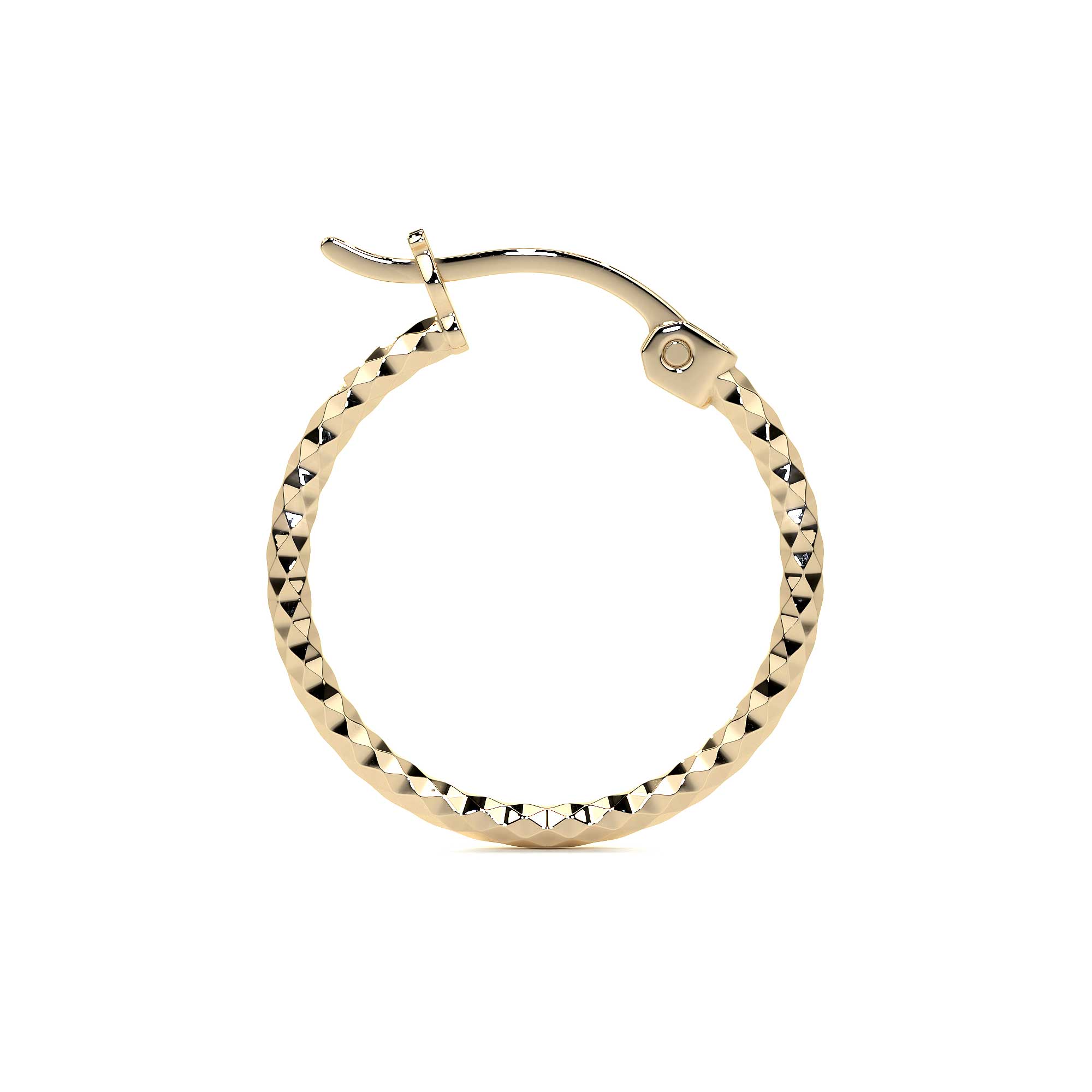 14k Gold Honeycomb-Style Diamond-Cut Hoop Earring