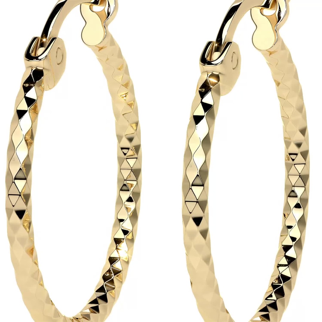 10k Gold Honeycomb Style Diamond Cut Hoop Earring