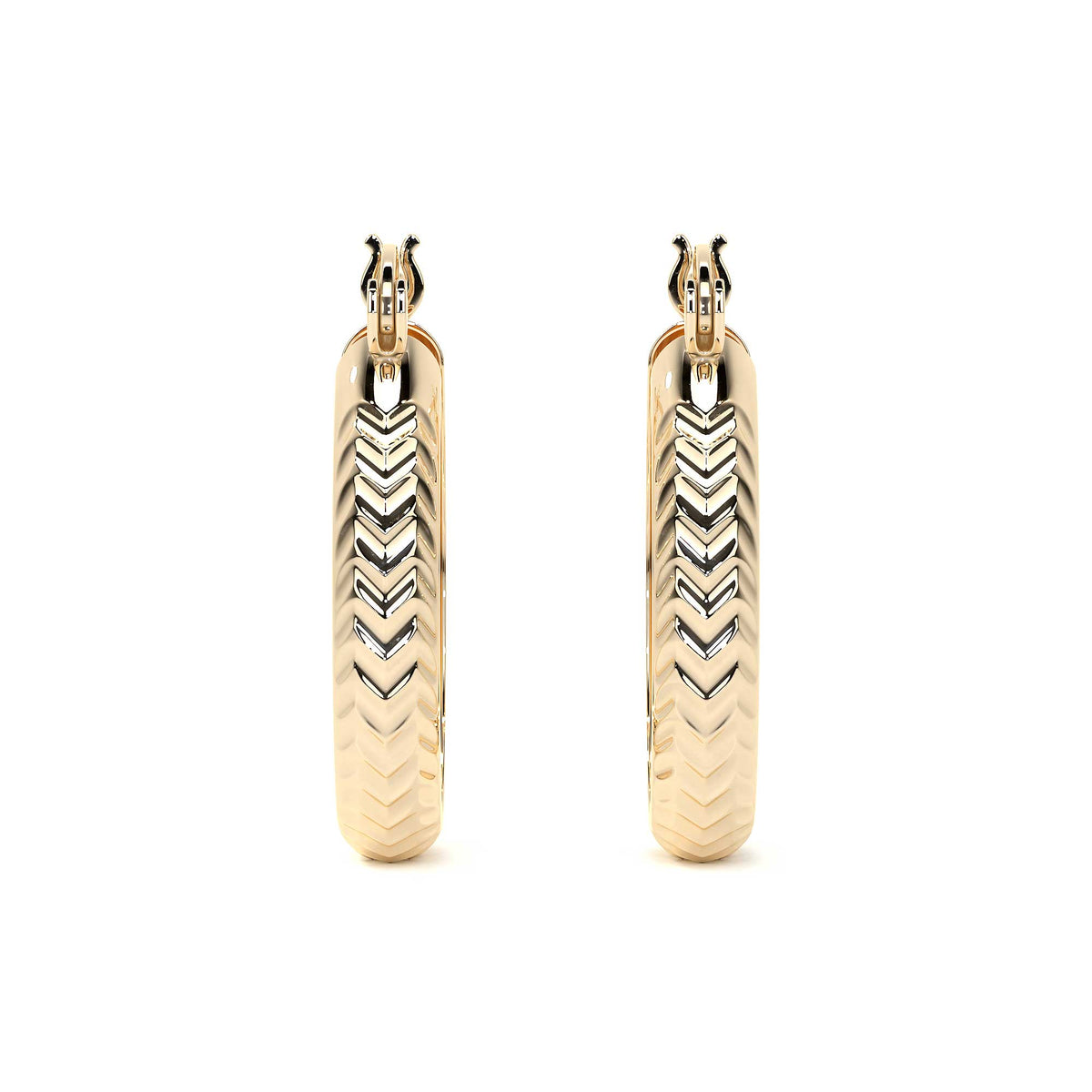 10k Gold Diamond-Cut Diagonal Arracada Bangle Earring, 12mm