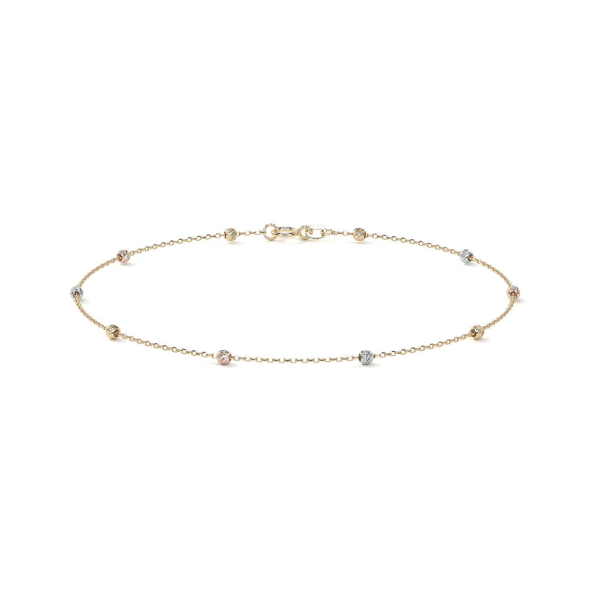 10k Gold Imperial Jewelry Italian Rolo Bracelet, 18cm, Tricolor Bead, Gold-Tone