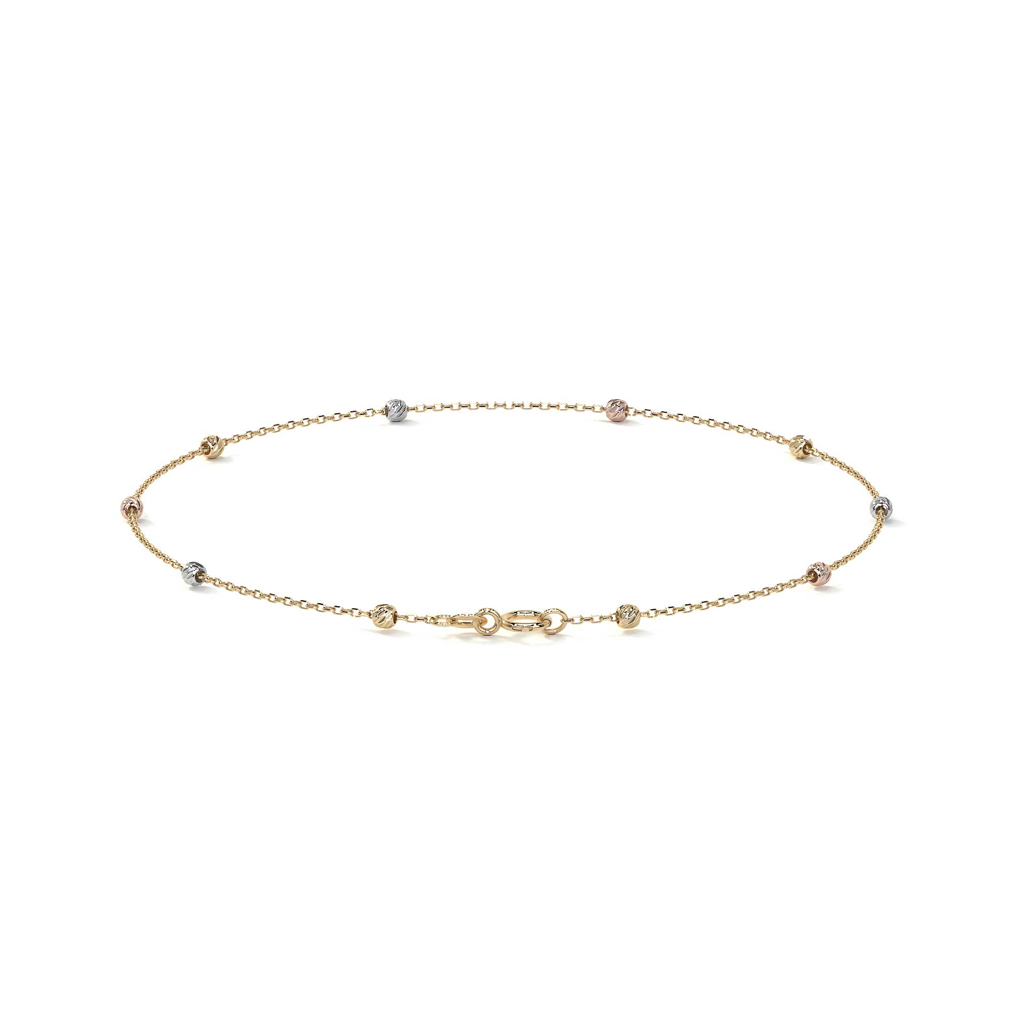 10k Gold Imperial Jewelry Italian Rolo Bracelet, 18cm, Tricolor Bead, Gold-Tone