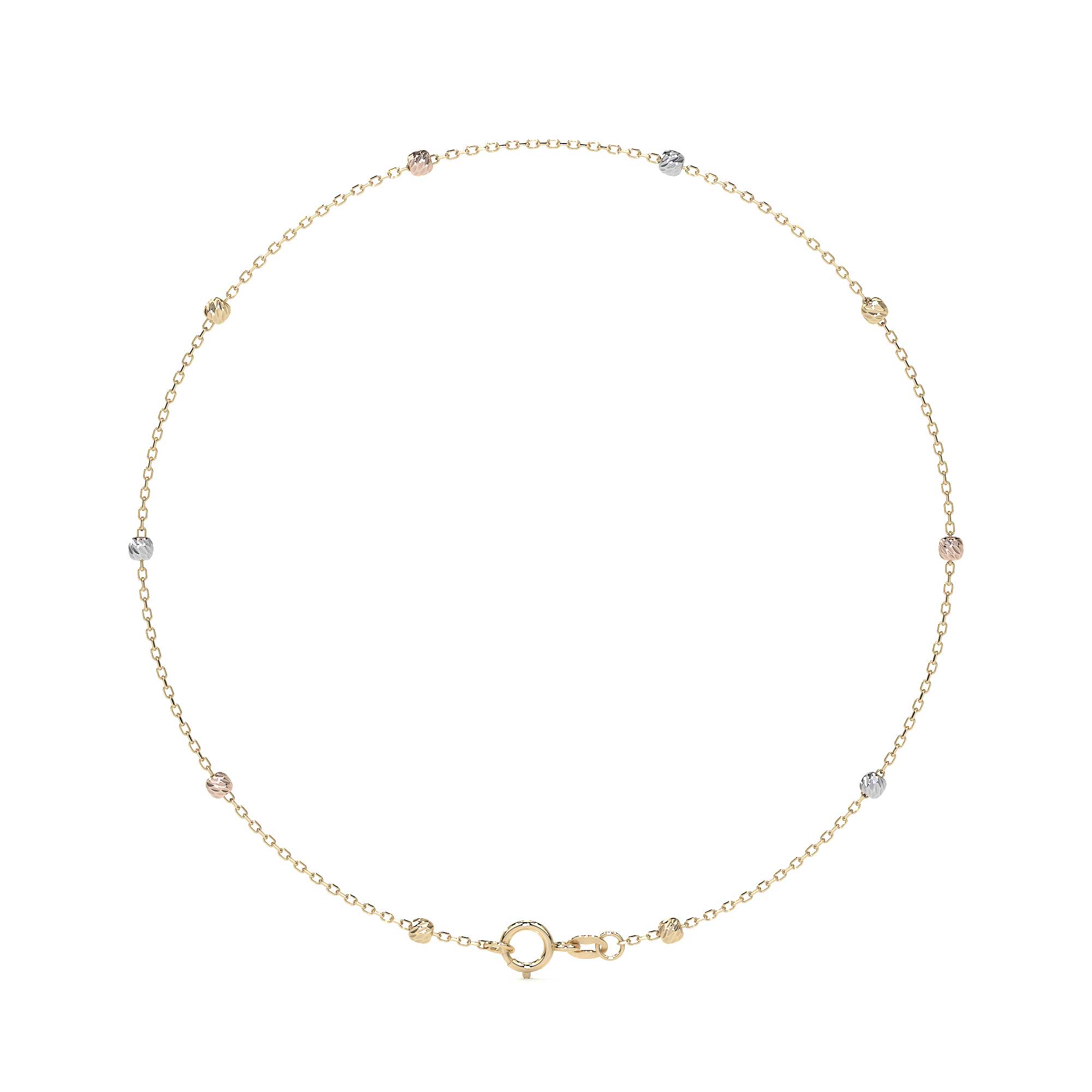 10k Gold Imperial Jewelry Italian Rolo Bracelet, 18cm, Tricolor Bead, Gold-Tone