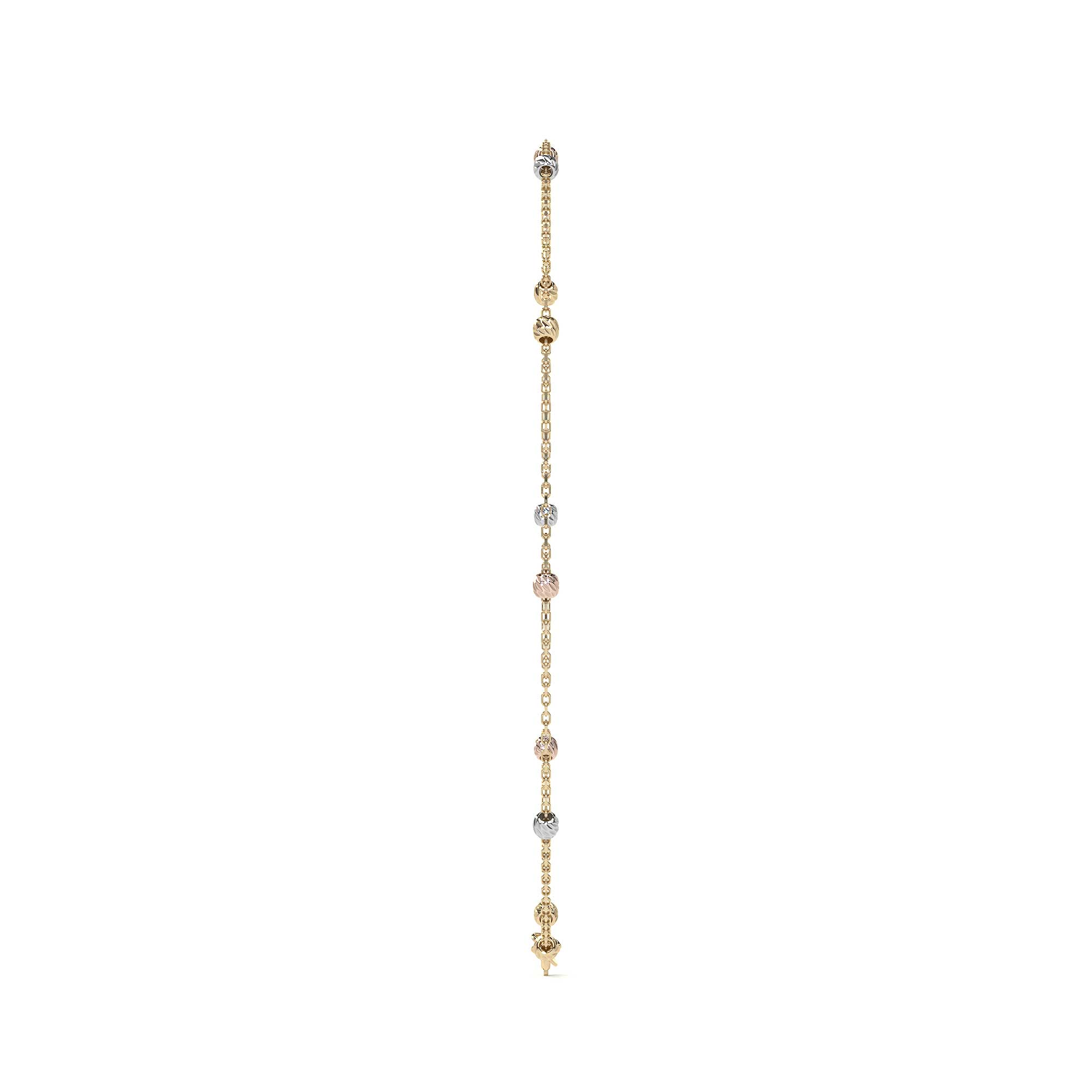 10k Gold Imperial Jewelry Italian Rolo Bracelet, 18cm, Tricolor Bead, Gold-Tone