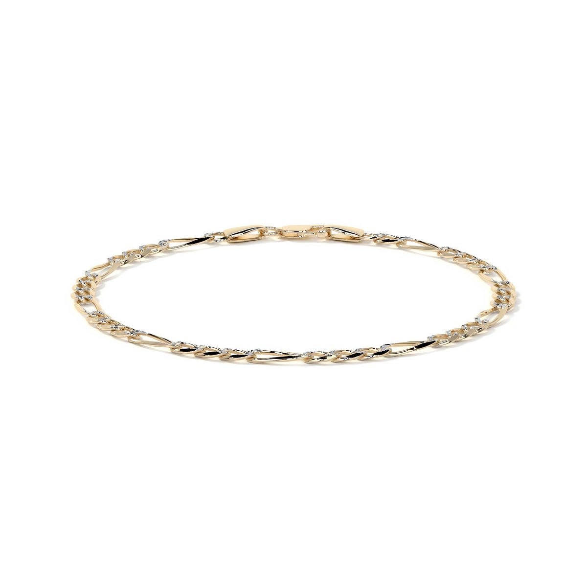 Italian Figaro Pave Bracelet, 10K, 3.6mm, 18.5 cm