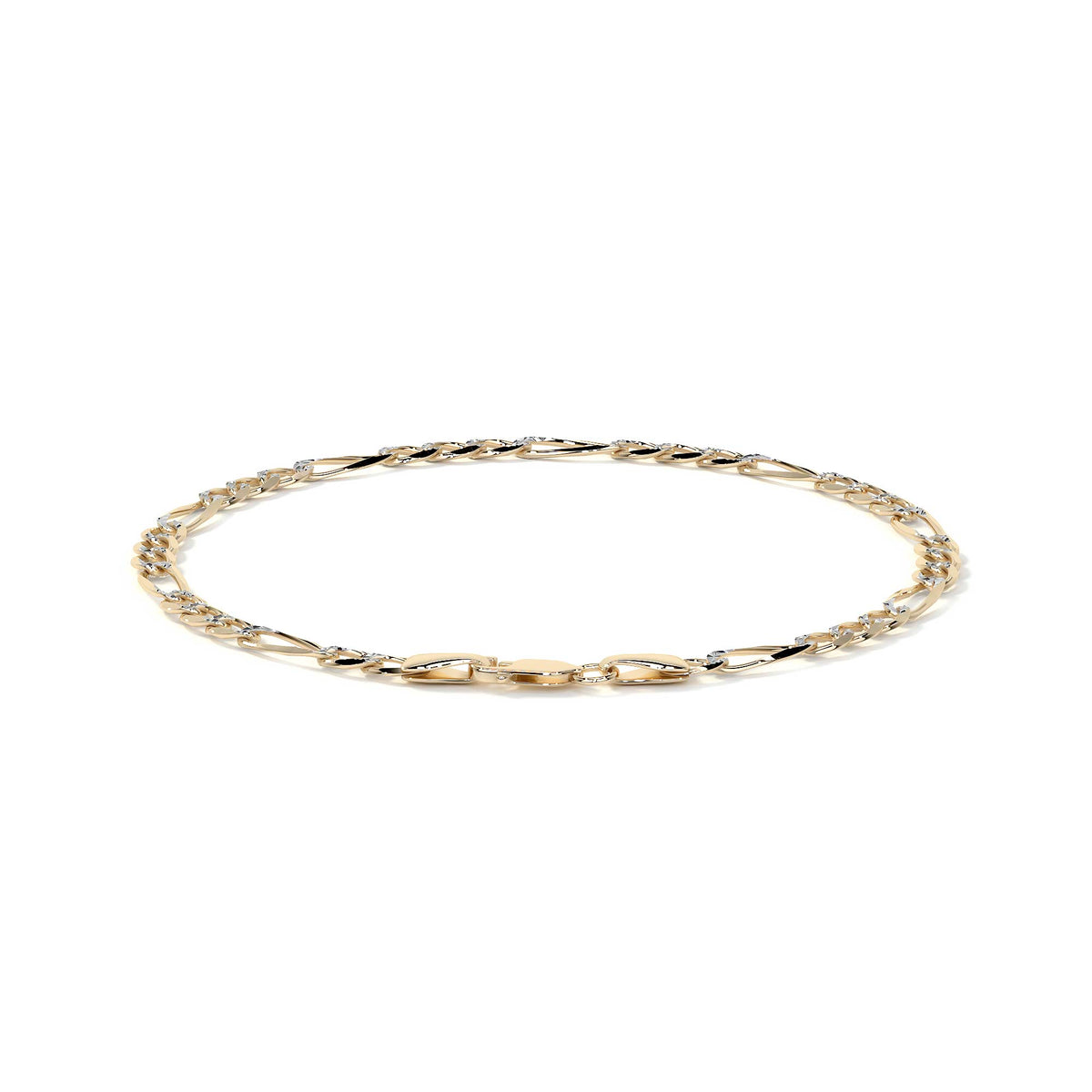 10K Italian Pavé Figaro Bracelet, 3.2mm, 21.5cm