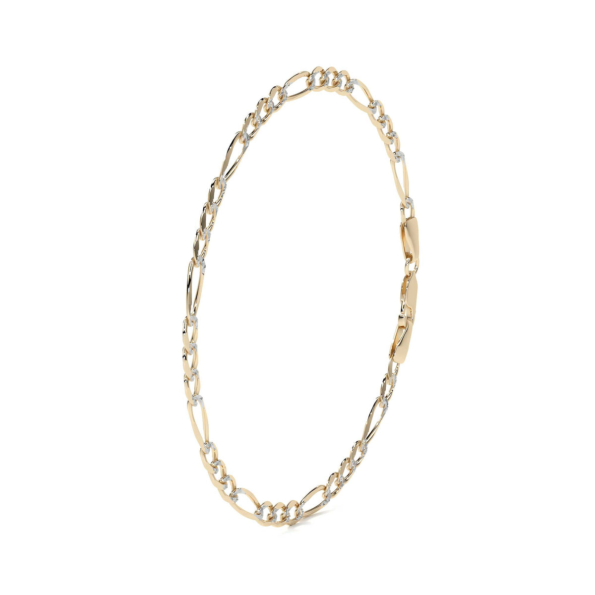 10K Italian Pavé Figaro Bracelet, 3.2mm, 21.5cm
