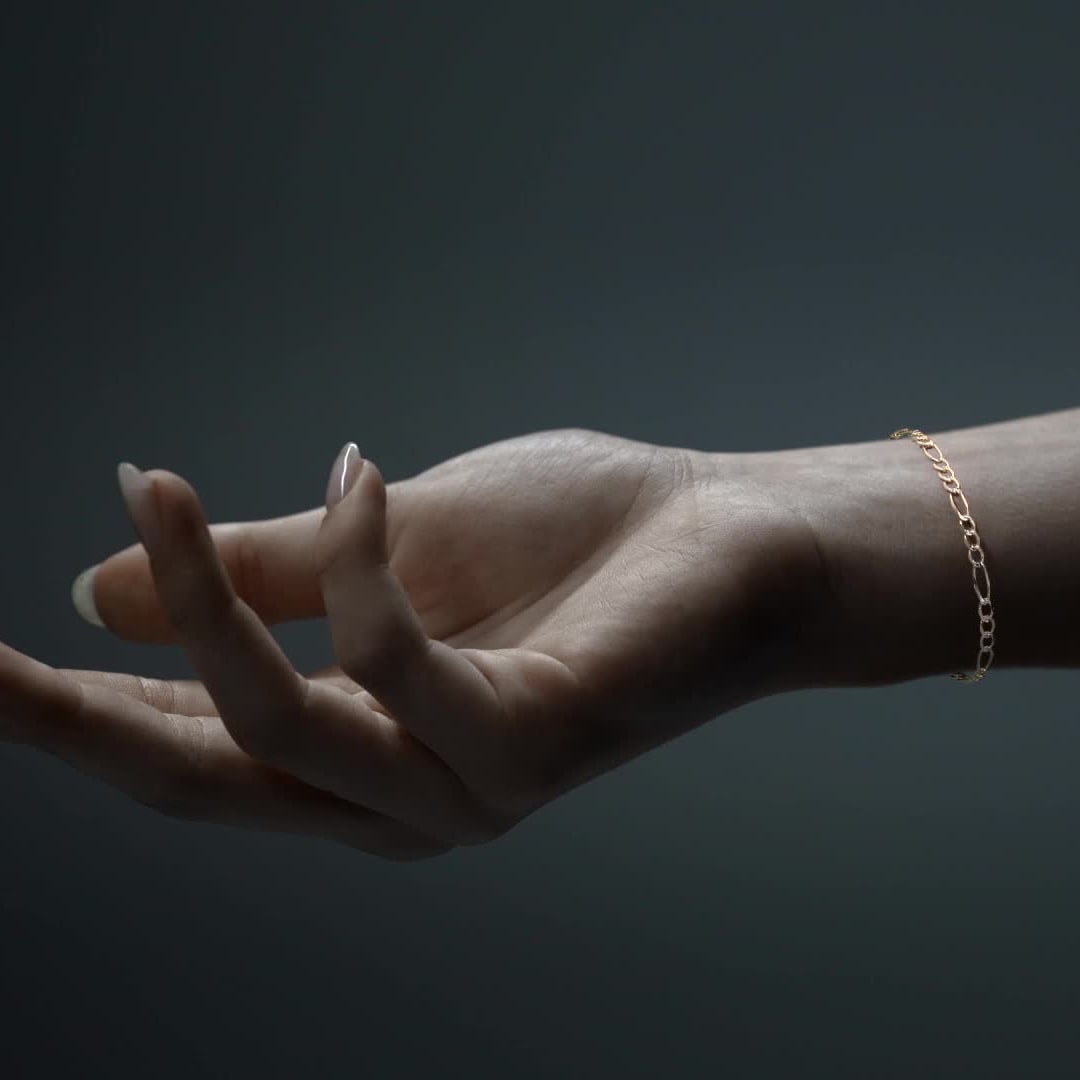 10K Italian Tricolor 3x1 Bracelet, 3.3mm, 18.5cm, Gold-Tone