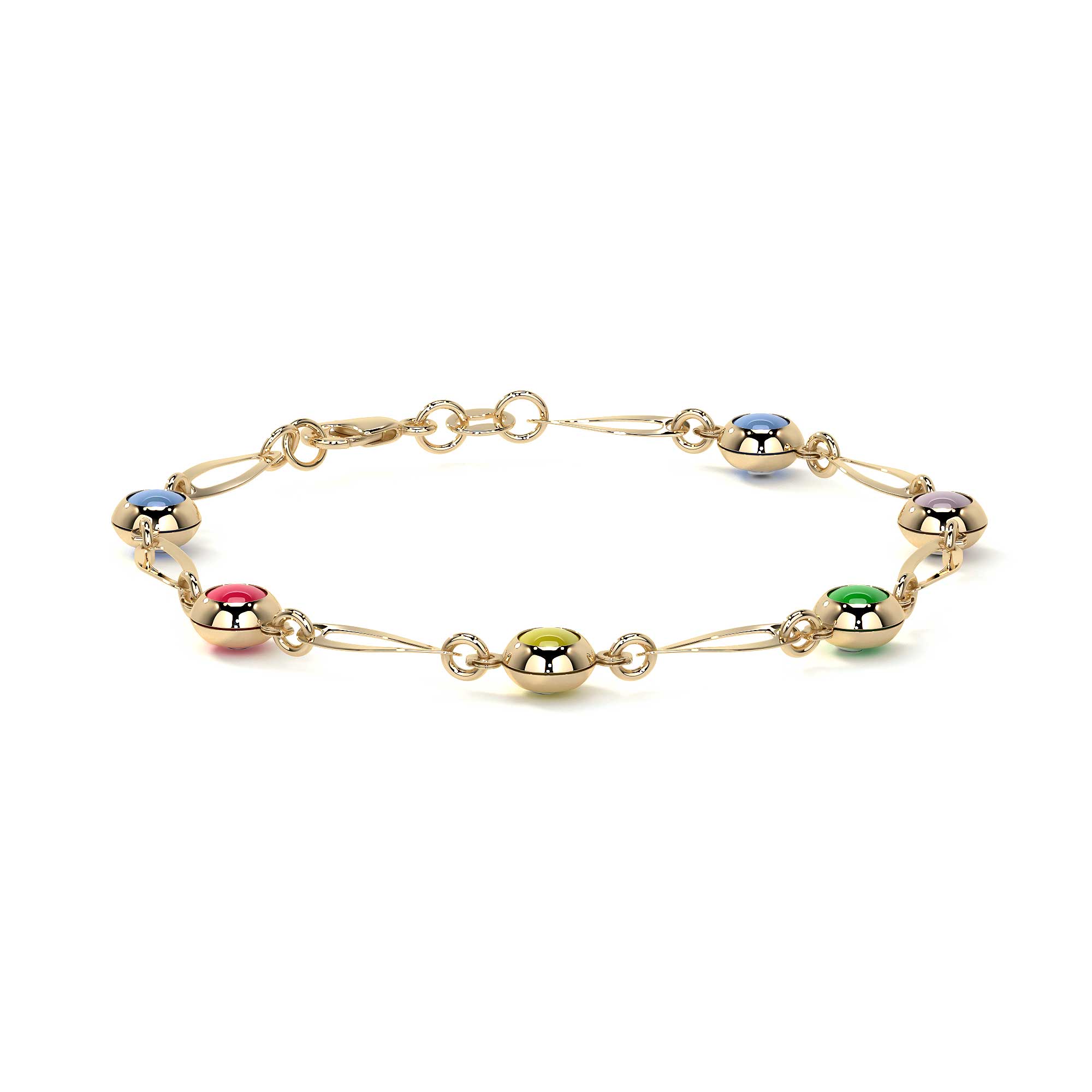 10k Gold Multicolor Eyes Bracelet 4mm, 18cm