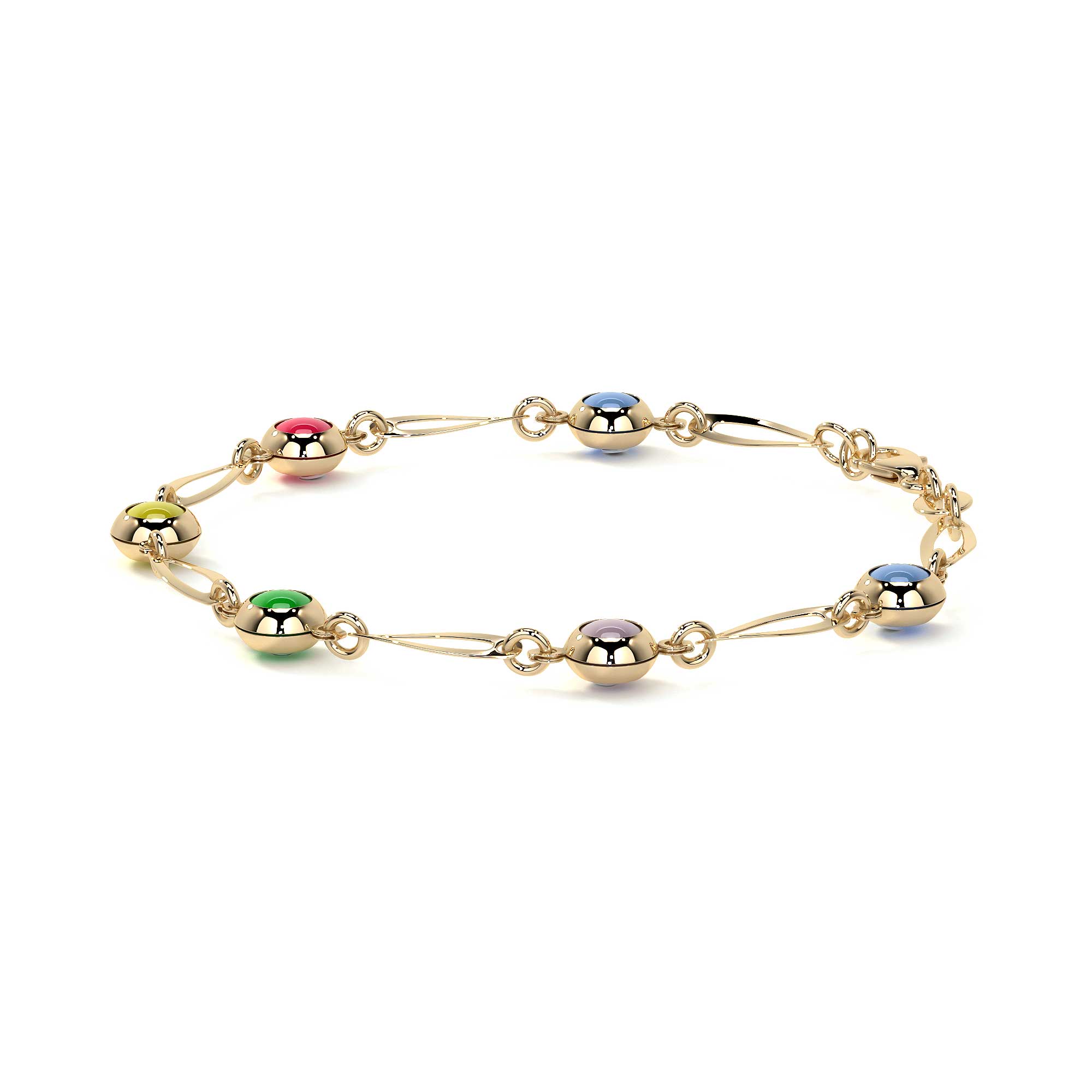 10k Gold Multicolor Eyes Bracelet 4mm, 18cm