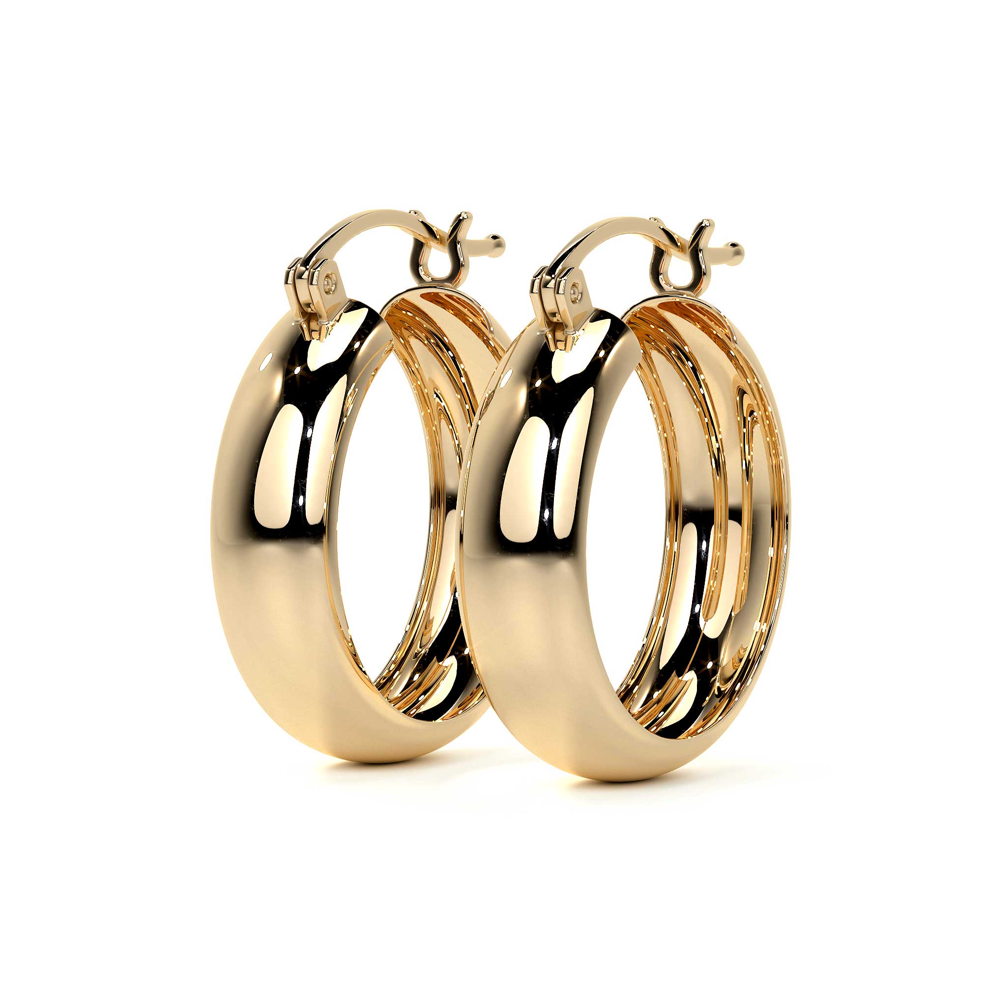 14k Gold Smooth Bangle Hoop Earring, 15mm, 6mm Wide