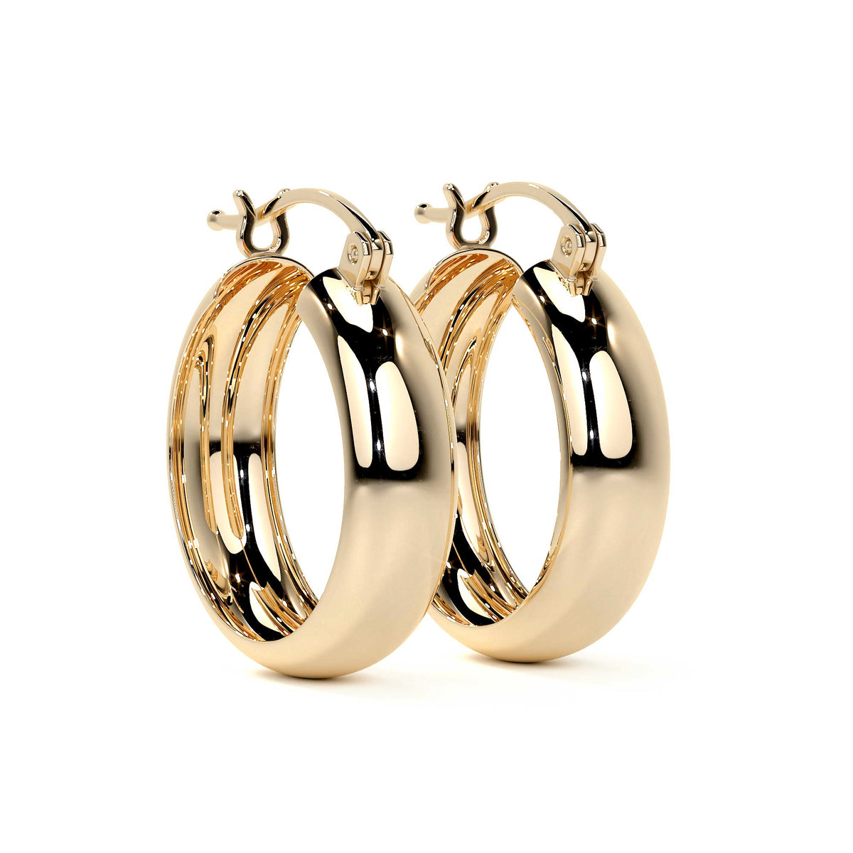 14k Gold Smooth Bangle Hoop Earring, 15mm, 6mm Wide