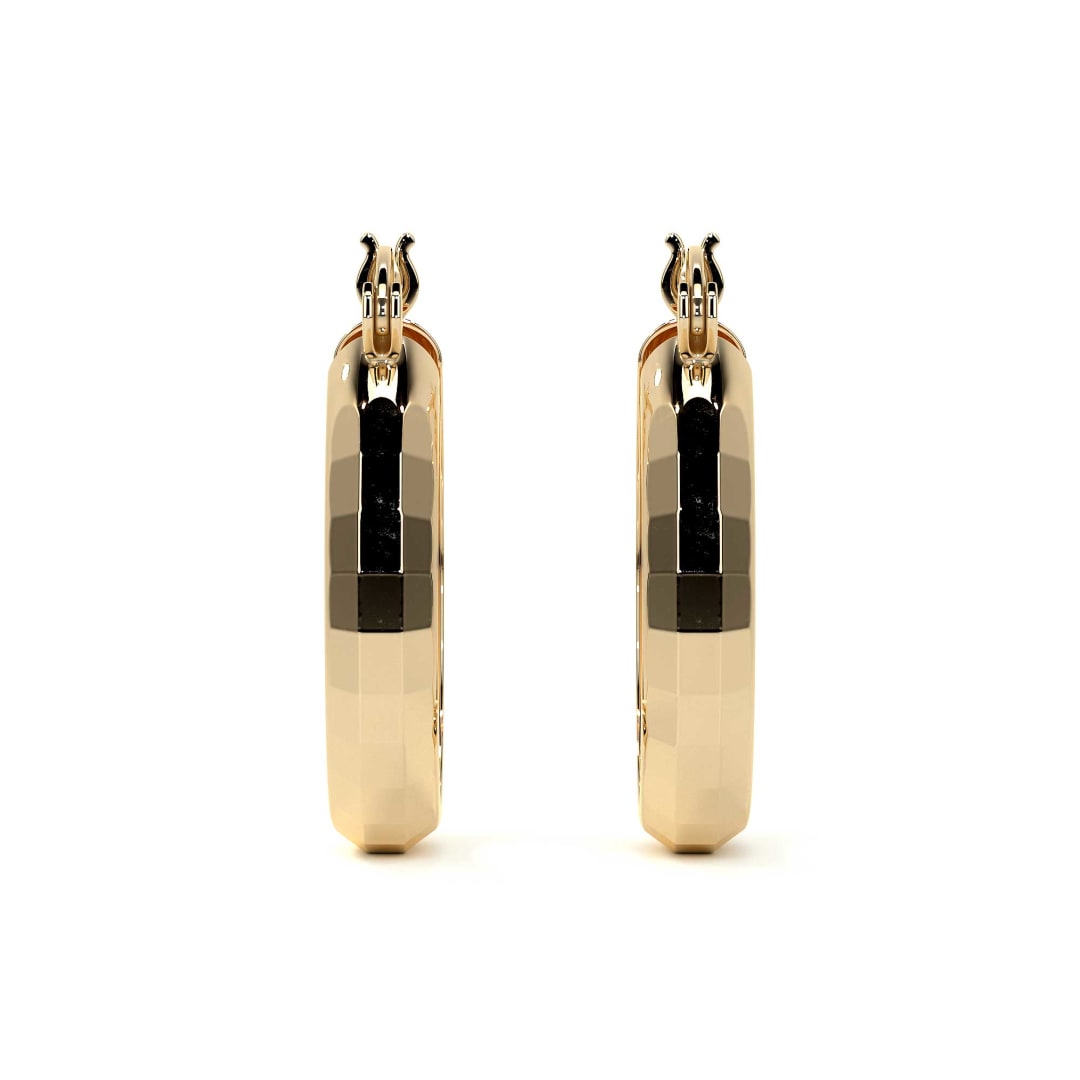 10k Gold Diamond-Cut Domino Style Arracada Bangle Earring, 15mm