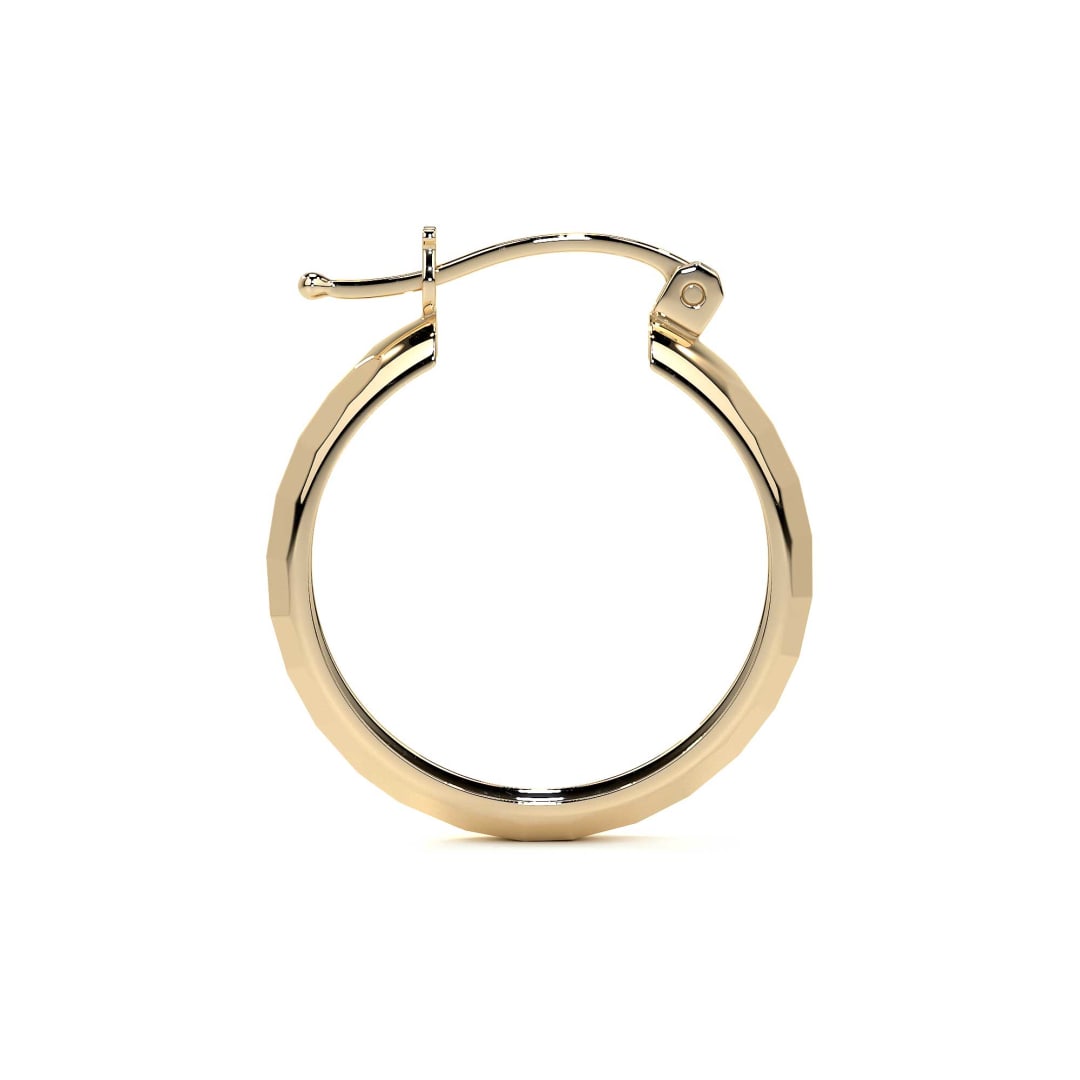 10k Gold Diamond-Cut Domino Style Arracada Bangle Earring, 15mm