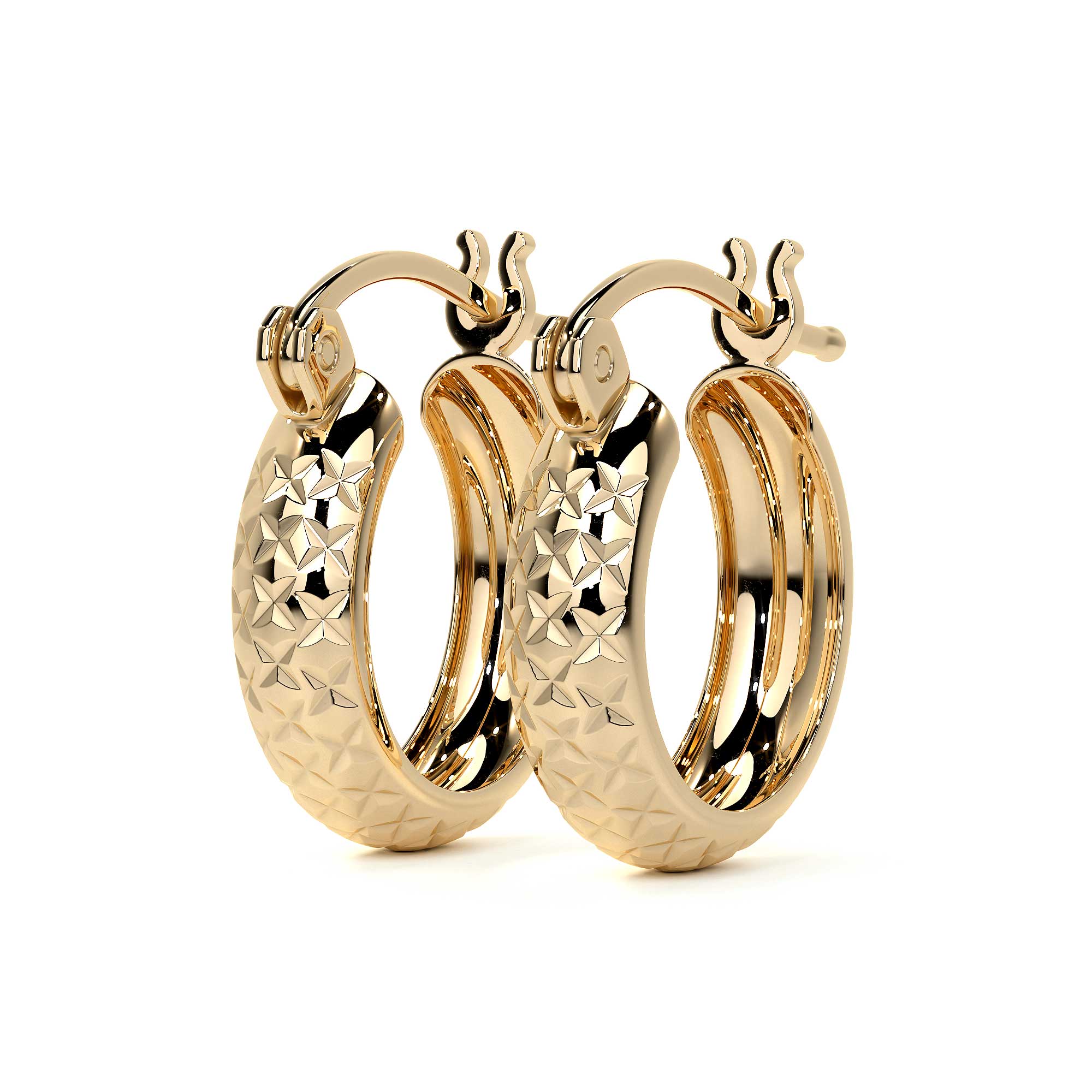 10k Gold Diamond-Cut Honeycomb Bangle Earring, 15 x 4mm Gold
