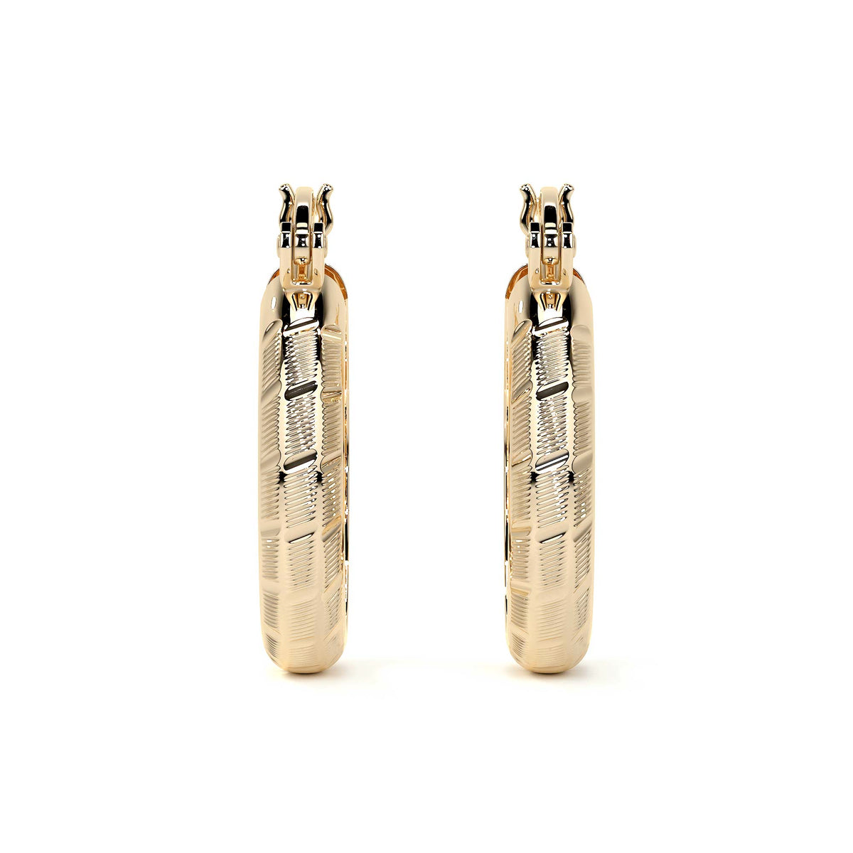 10k Gold Diamond-Cut Diagonal Arracada Bangle Earring, 20x4mm