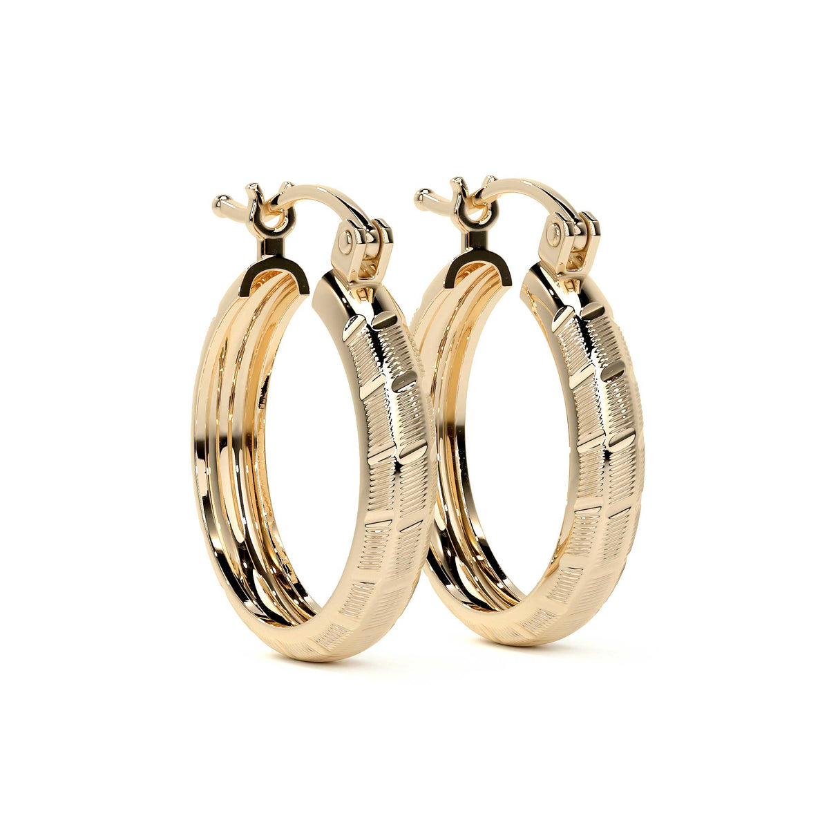 10k Gold Diamond-Cut Diagonal Arracada Bangle Earring, 20x4mm