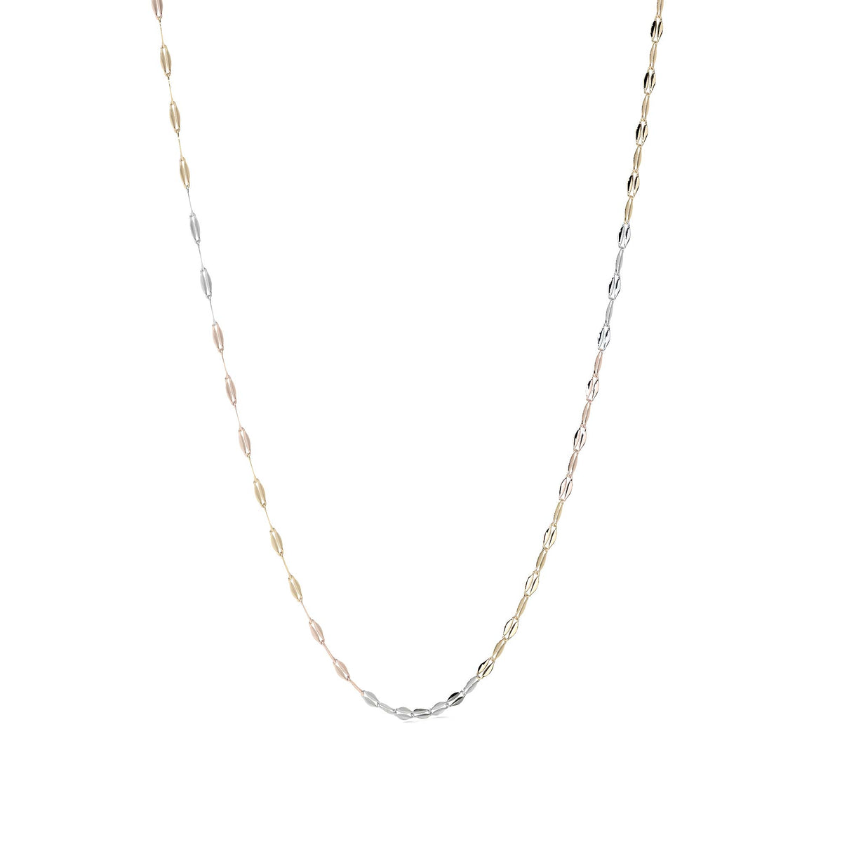 10K Gold Tricolor Coffee Bean Chain | Lightweight Italian White, Yellow, and Rose Gold Necklace