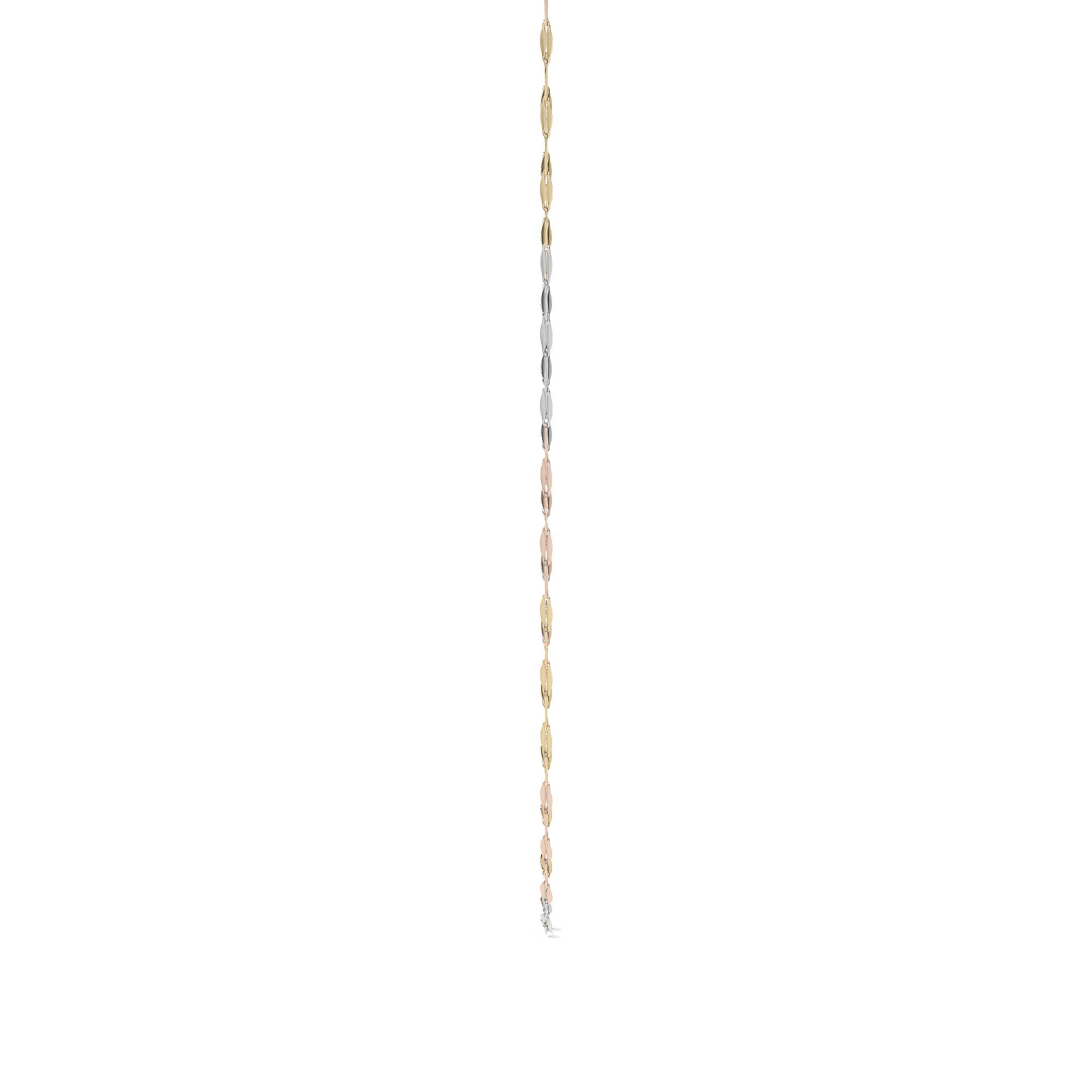 14K Tricolor Gold Coffee Bean Chain | 1mm Italian White, Yellow, and Rose Gold Necklace | 40 to 55 cm