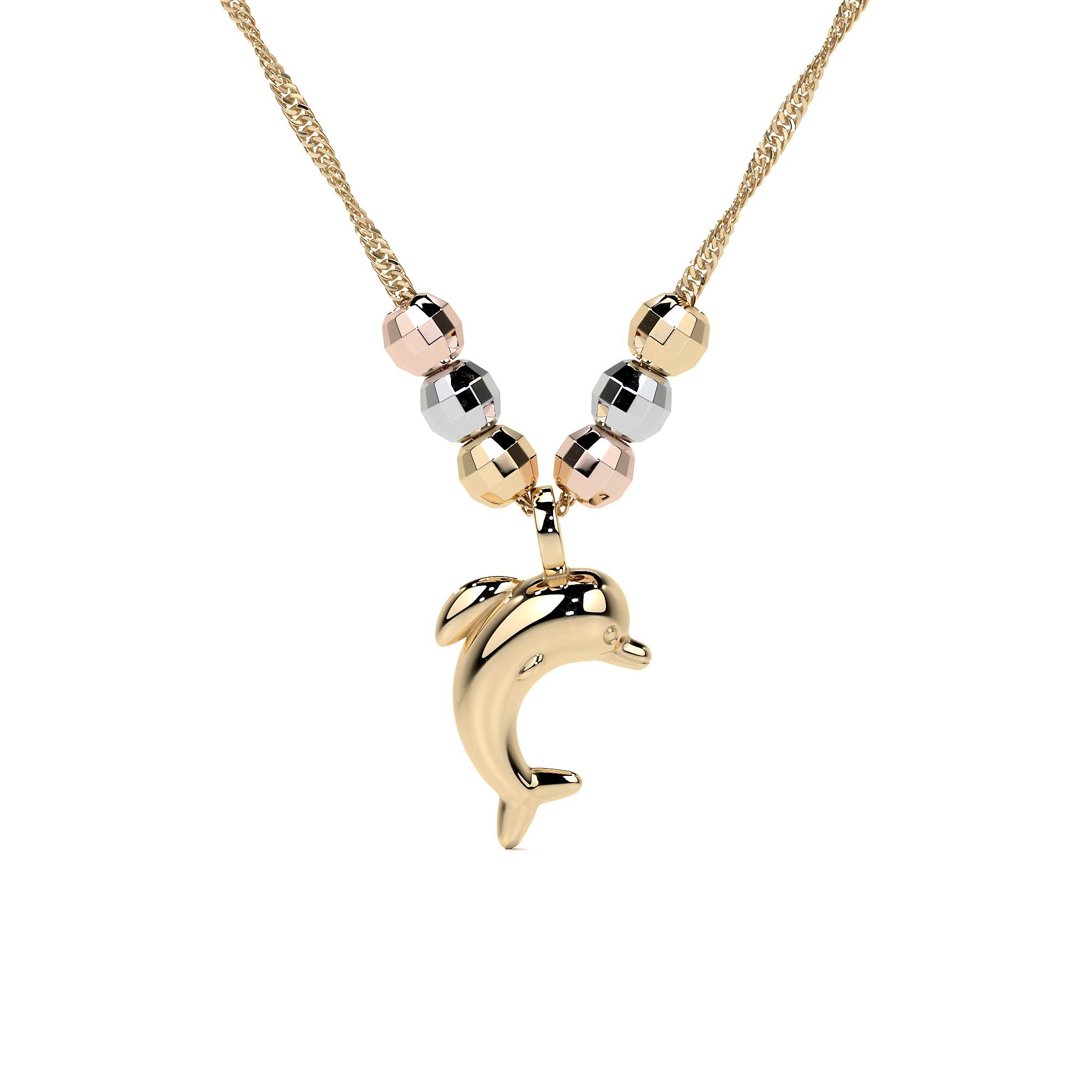 Italian 14k Dolphin and Tricolor Ball Necklace
