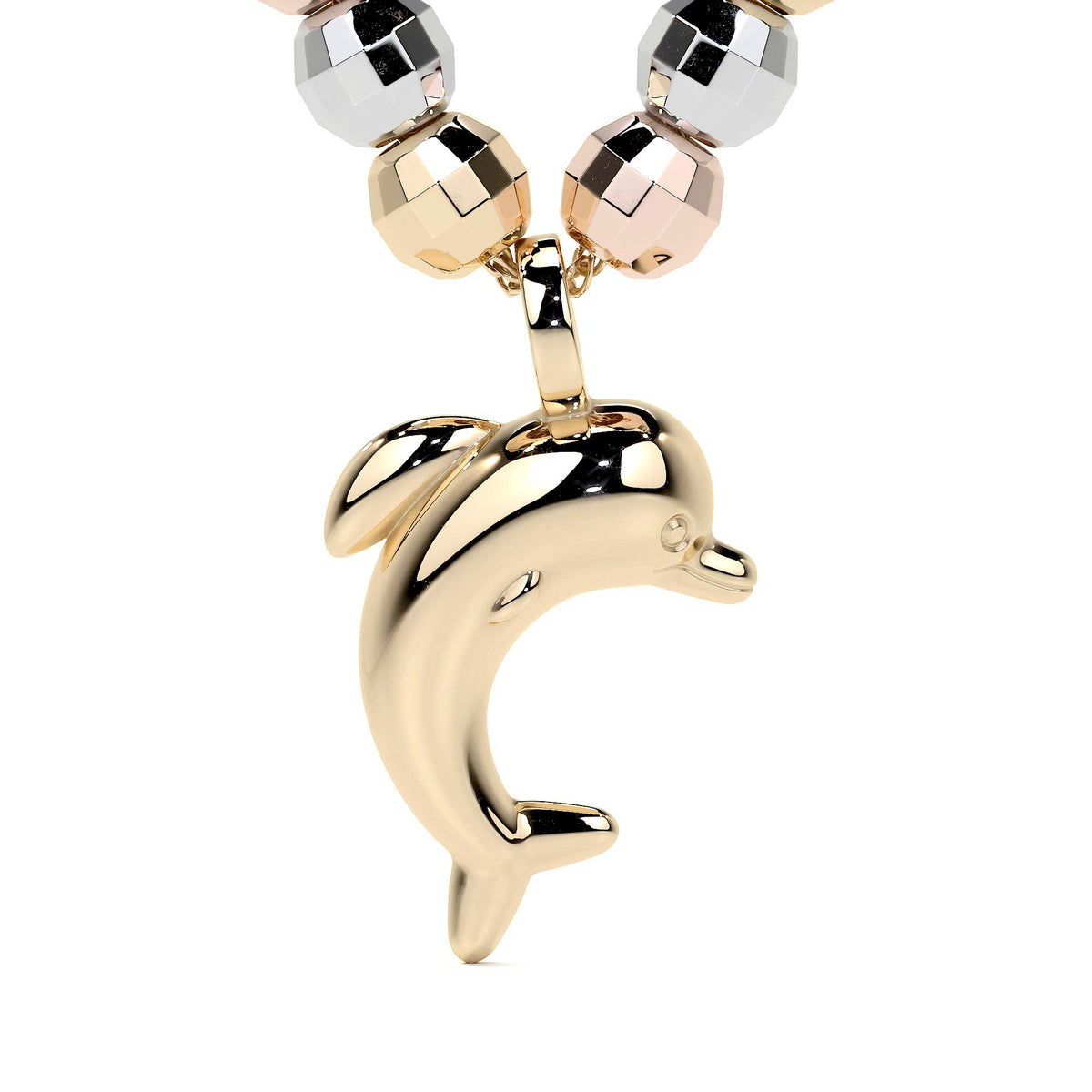 Italian 14k Dolphin and Tricolor Ball Necklace