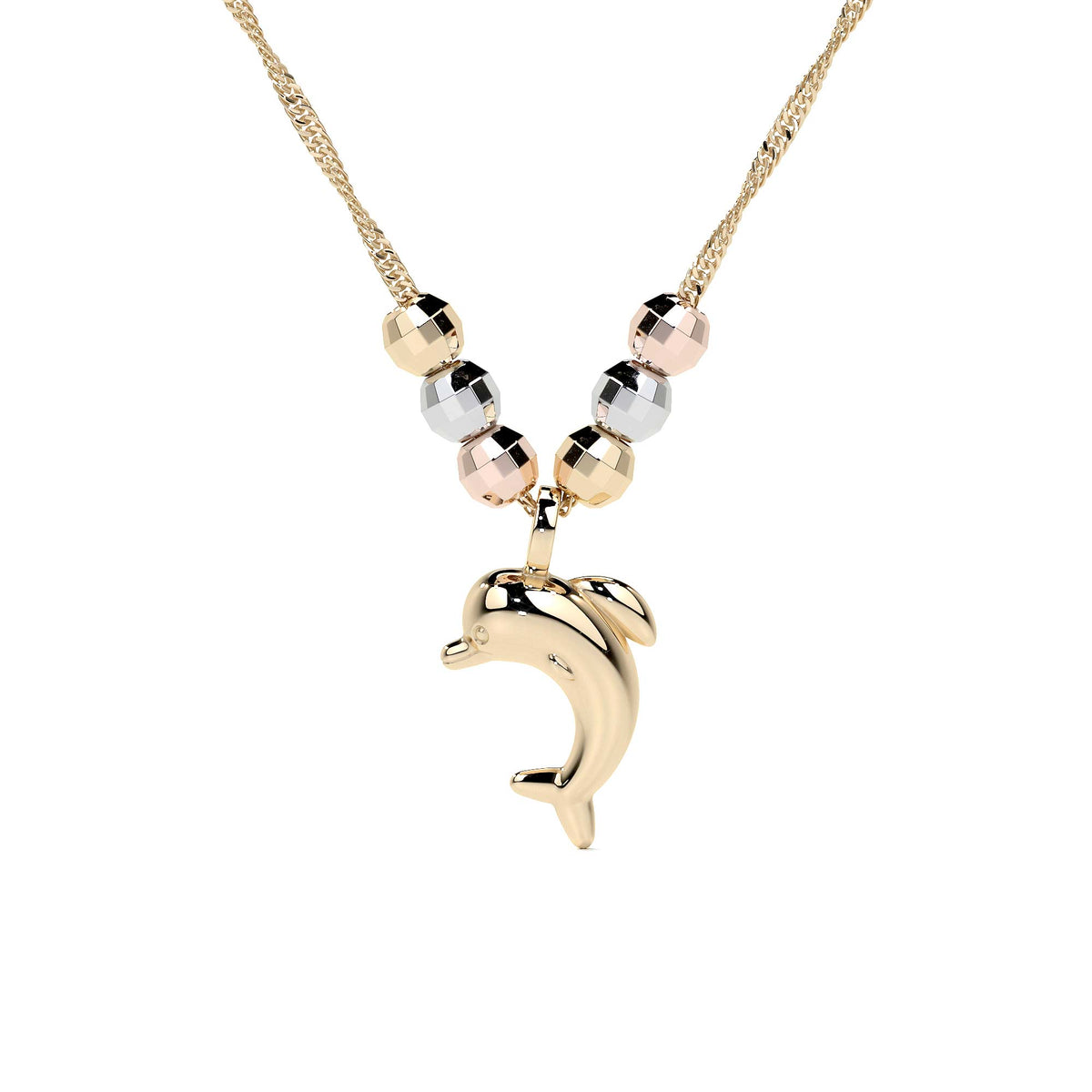 Italian 14k Dolphin and Tricolor Ball Necklace