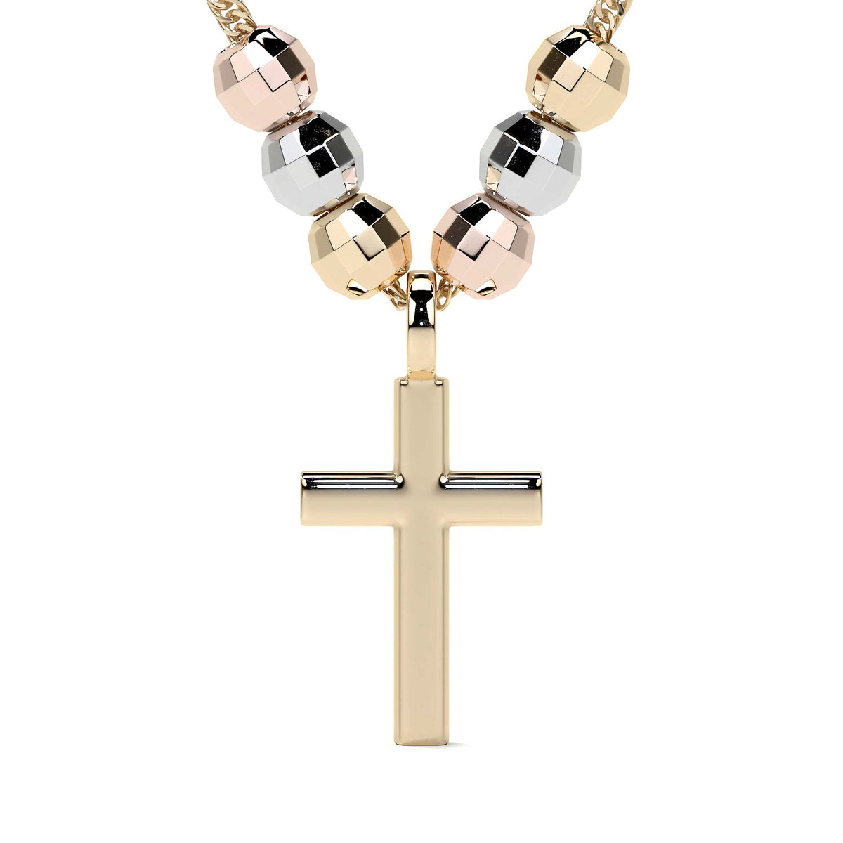 Italian 14k Tri-Color Cross and Ball Choker