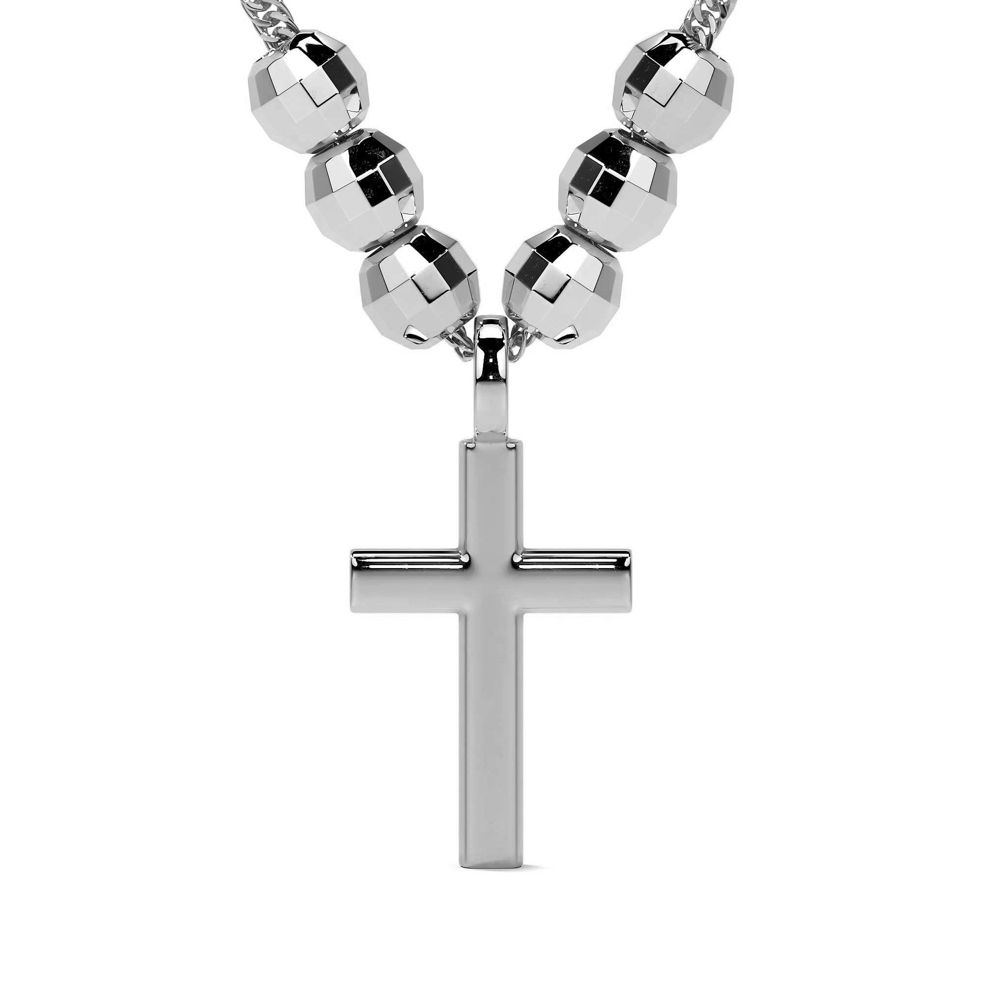 925 Sterling Silver Cross Necklace with Diamond-Cut Bead, 45 cm