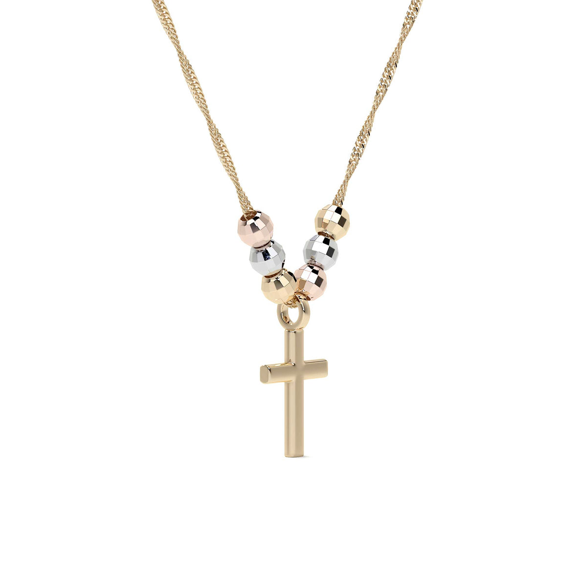 10k Italian Tricolor Cross and Bead Necklace