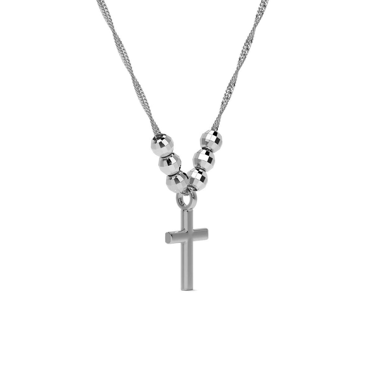 925 Sterling Silver Cross Necklace with Diamond-Cut Bead, 45 cm