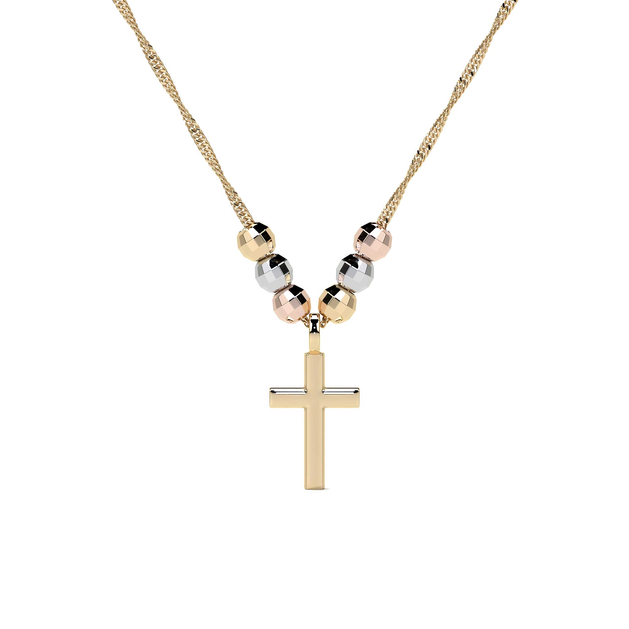 10k Italian Tricolor Cross and Bead Necklace