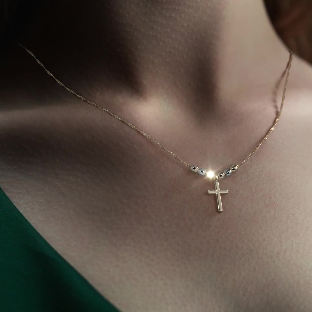 Italian 14k Tri-Color Cross and Ball Choker