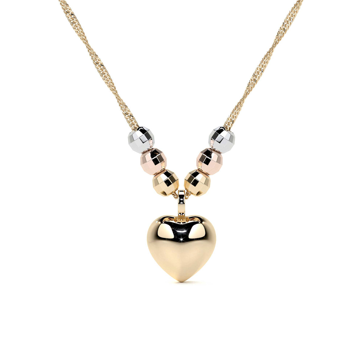 14k or 10K Italian Choker with Puffed Heart and Tricolor Beads