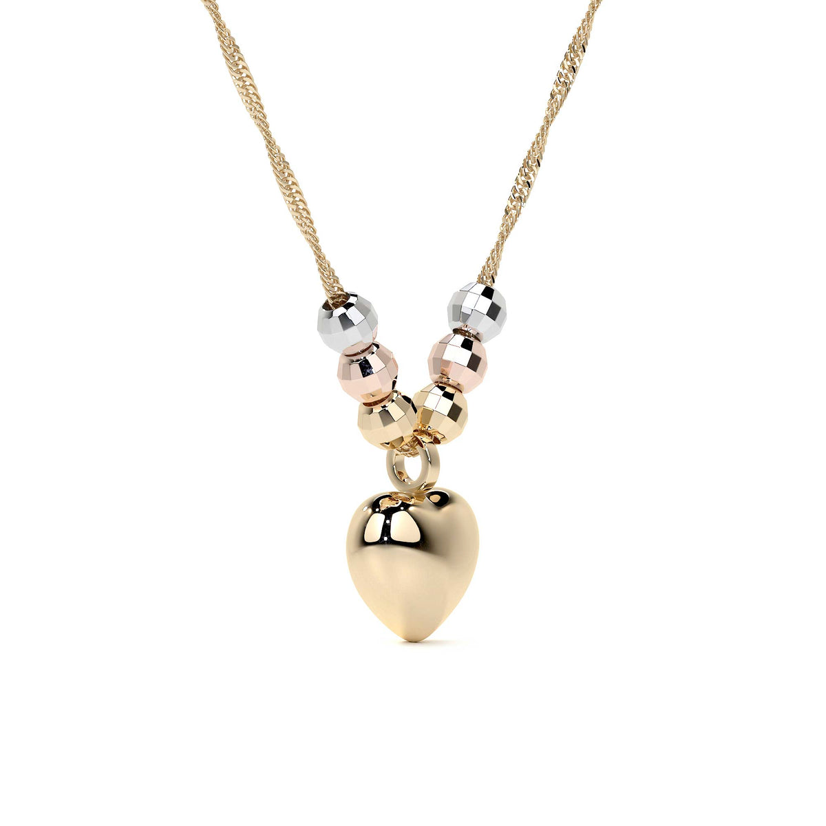 14k or 10K Italian Choker with Puffed Heart and Tricolor Beads