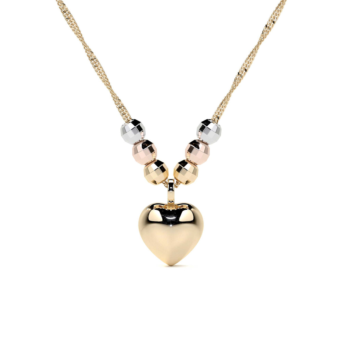 14k or 10K Italian Choker with Puffed Heart and Tricolor Beads