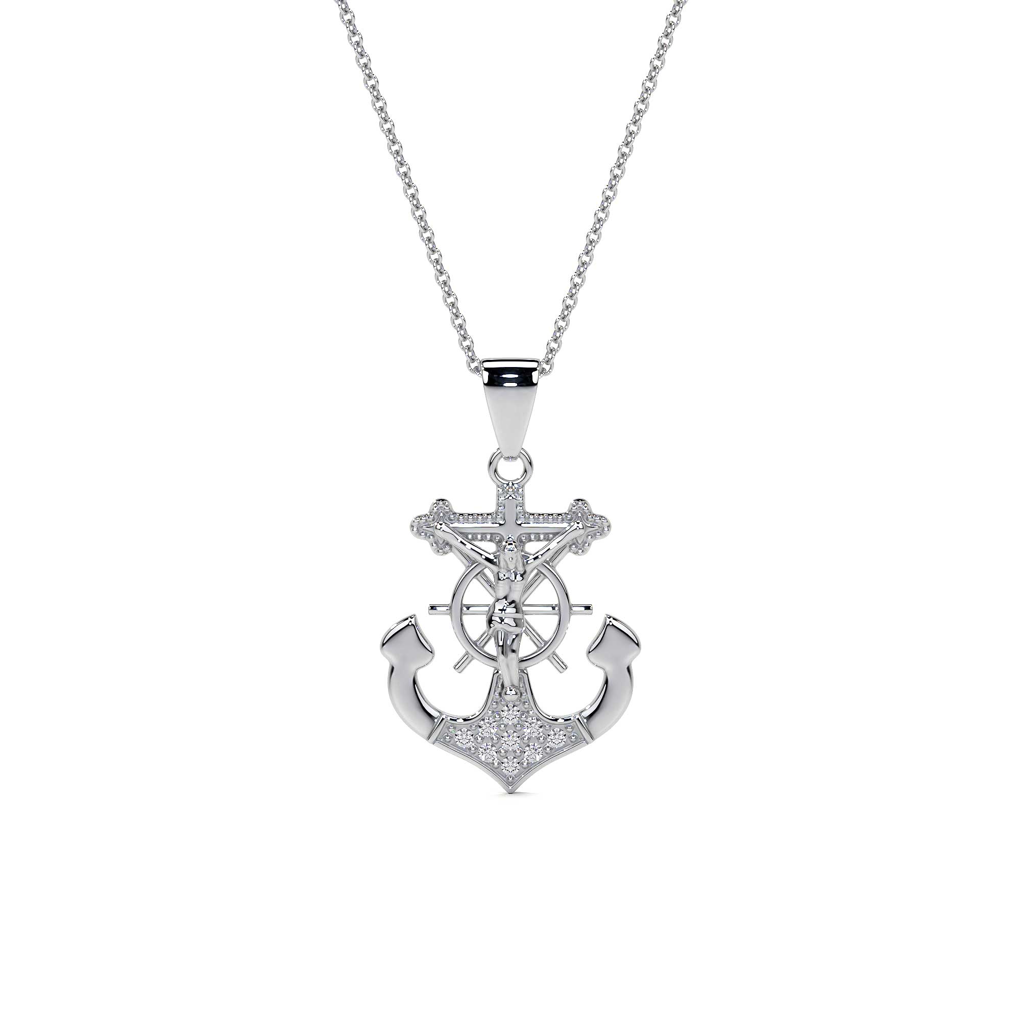 925 Sterling Silver Anchor-Shaped Cross Pendant
