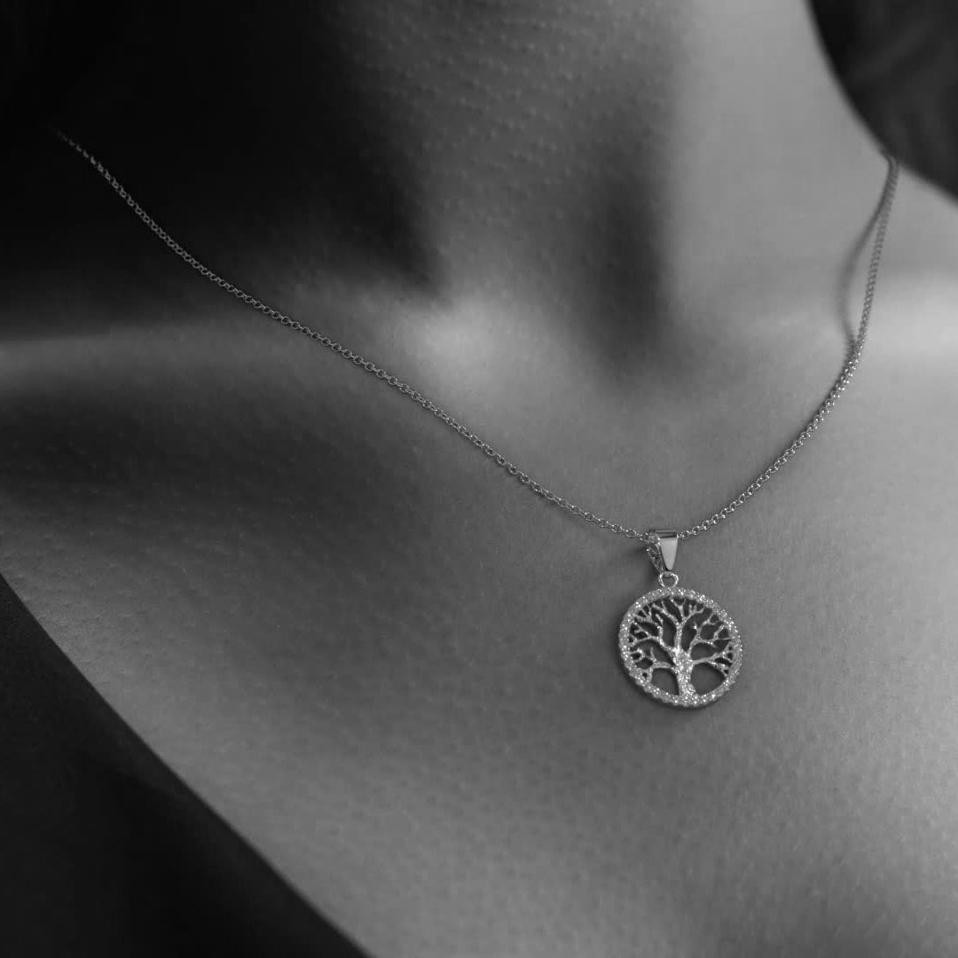 925 Sterling Silver Tree of Life Pendant Choker, Silver-Plated