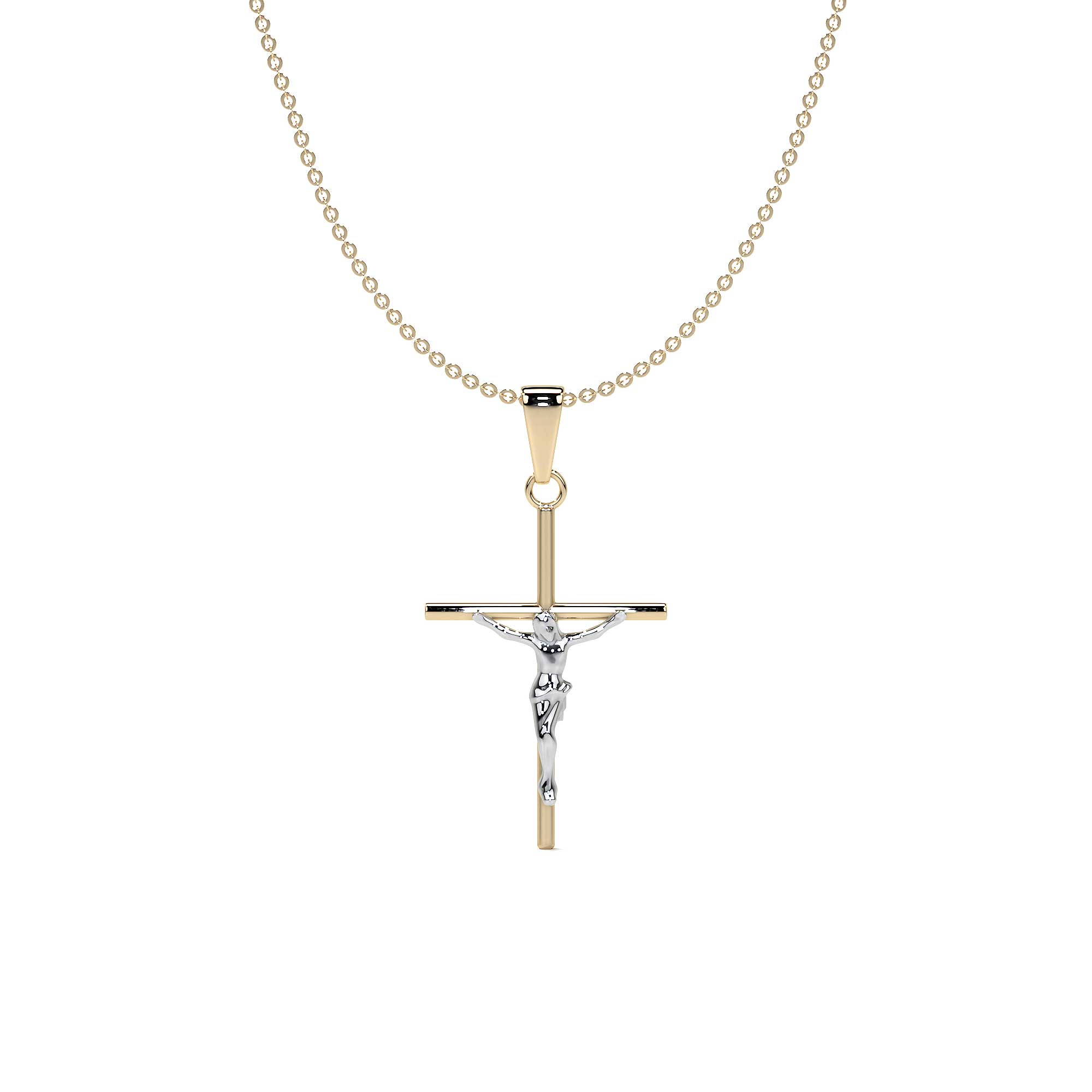 10k Gold Tube Cross Pendant with Rhodium-Plated Christ