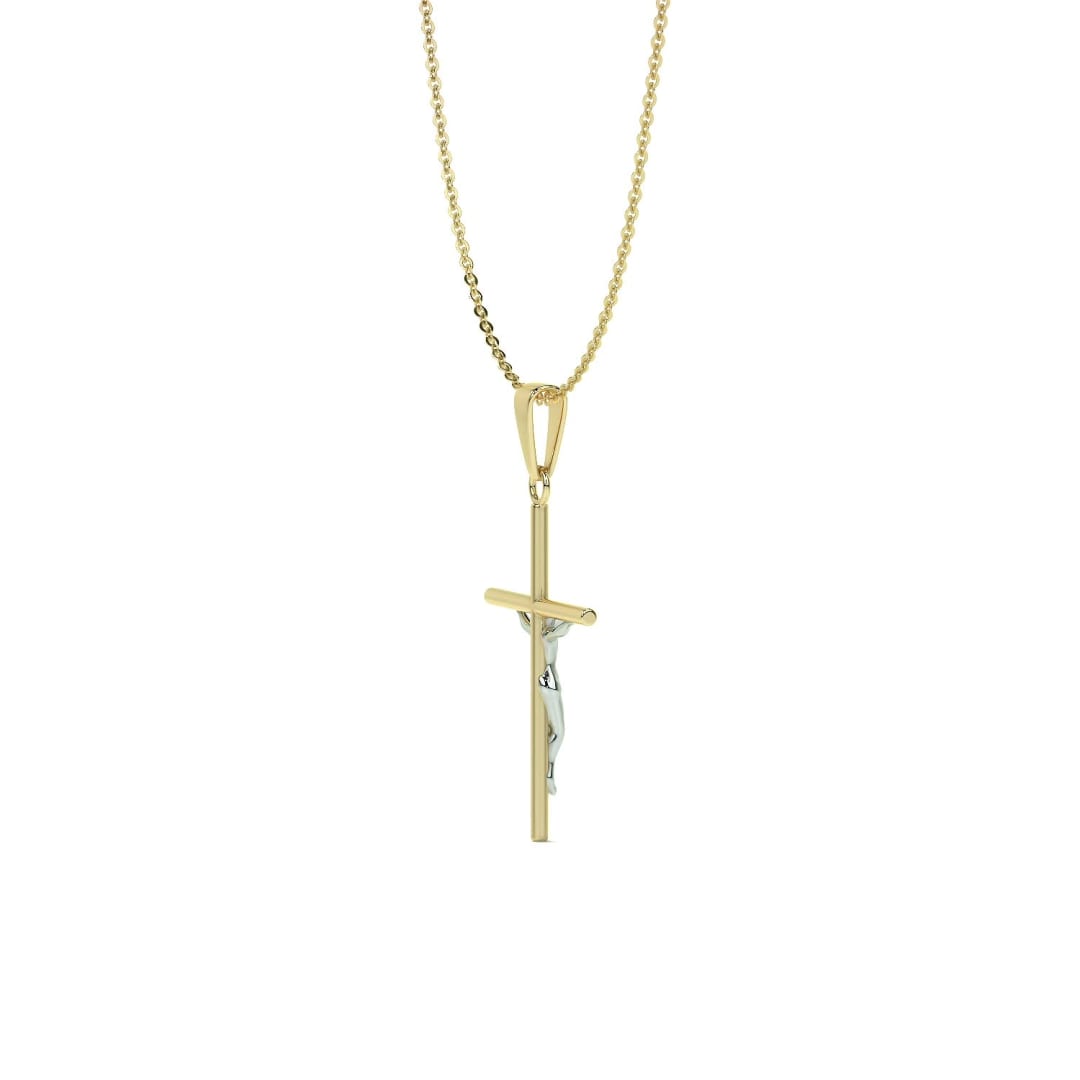 10k Gold Rhodium-Plated Tube Cross and Christ Necklace