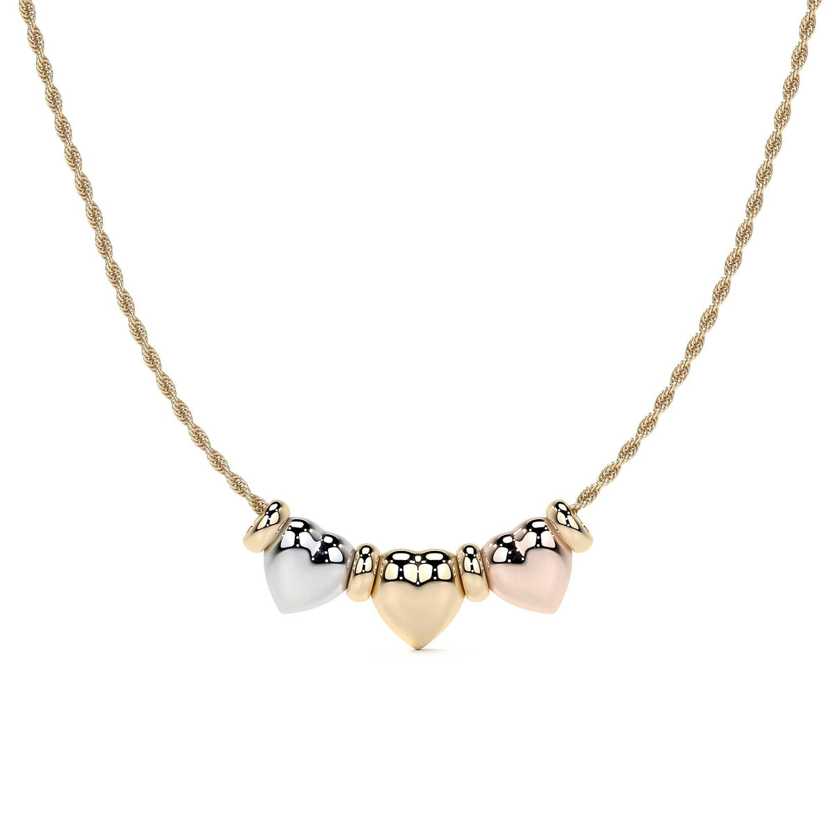10k Italian Puffed Three-Heart and Hoops Choker